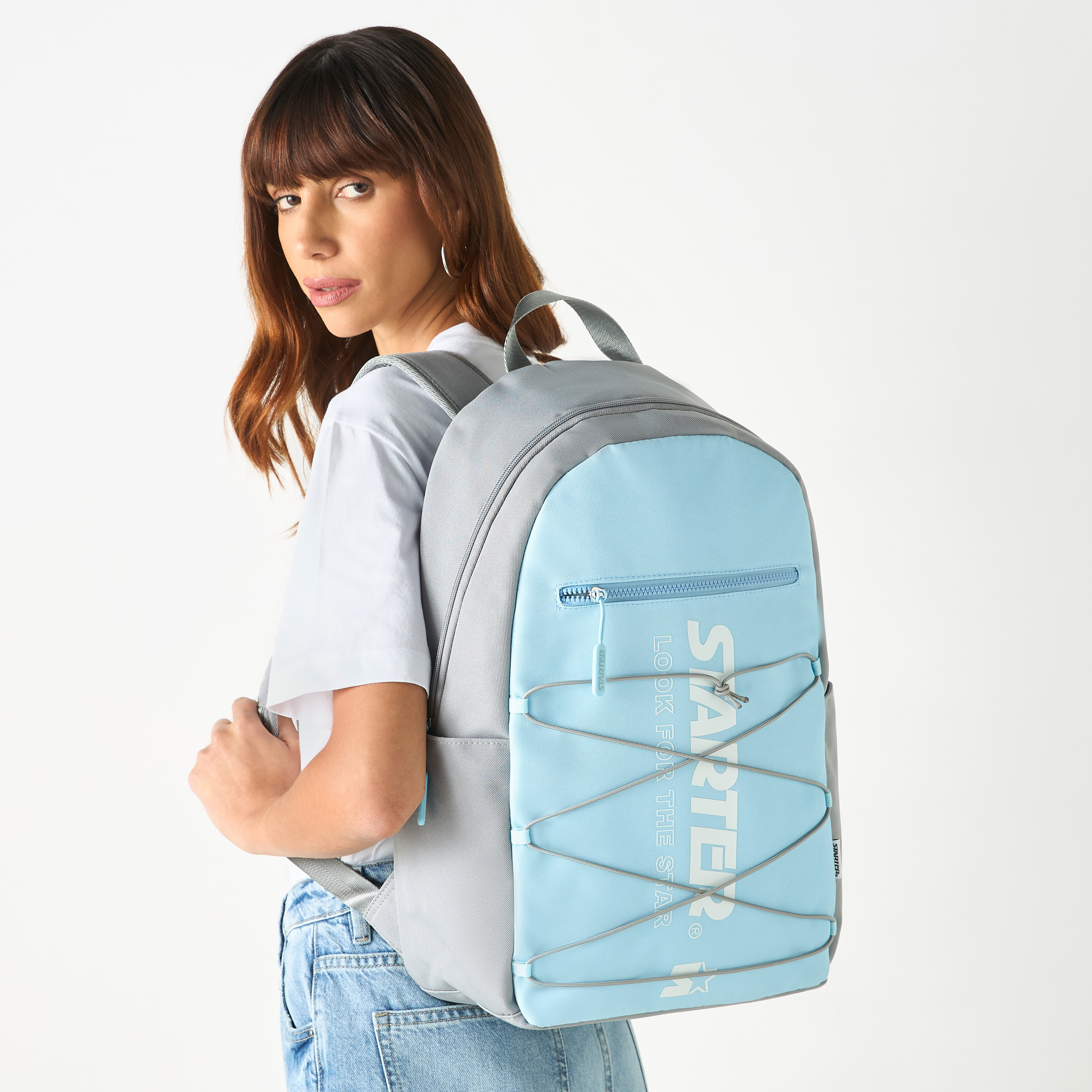 شنطة ظهر بحمالات قابلة للتعديل وسحّاب إغلاق وطبعات شعار من ستارتر-women-bagsandwallets-backpacks-image-9