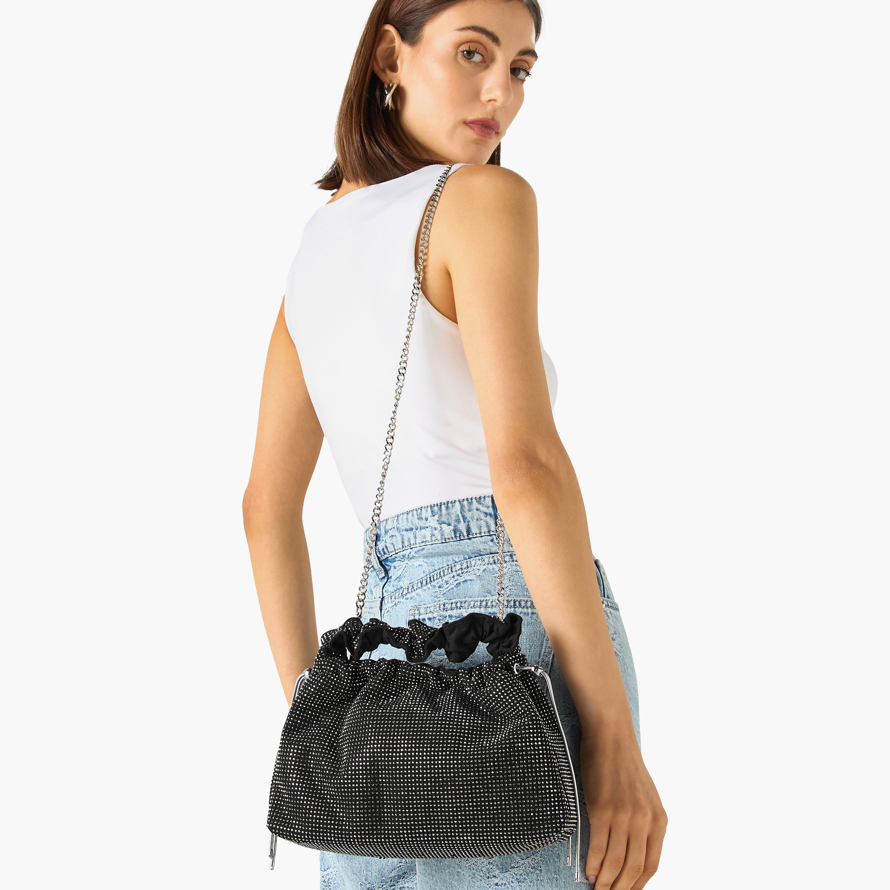Embellished Crossbody Bag with Cord Lock Closure and Chain Strap-women-bagsandwallets-handbags-image-2