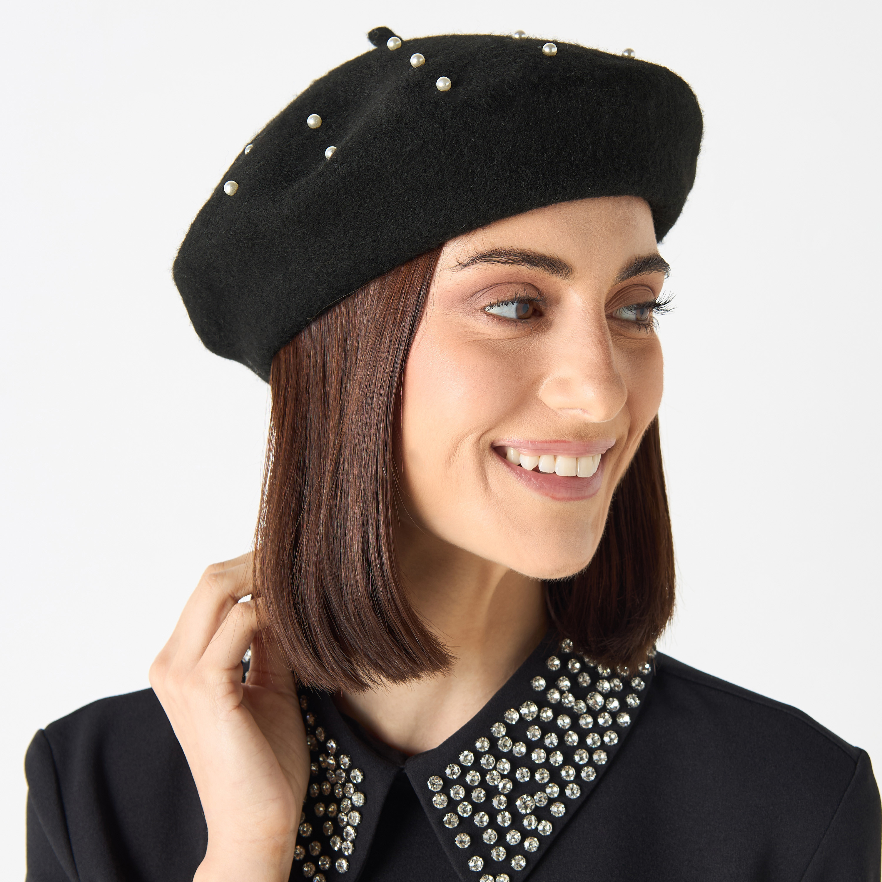 Pearl Embellished Beret Cap-women-winterwear-capsandhats-image-2