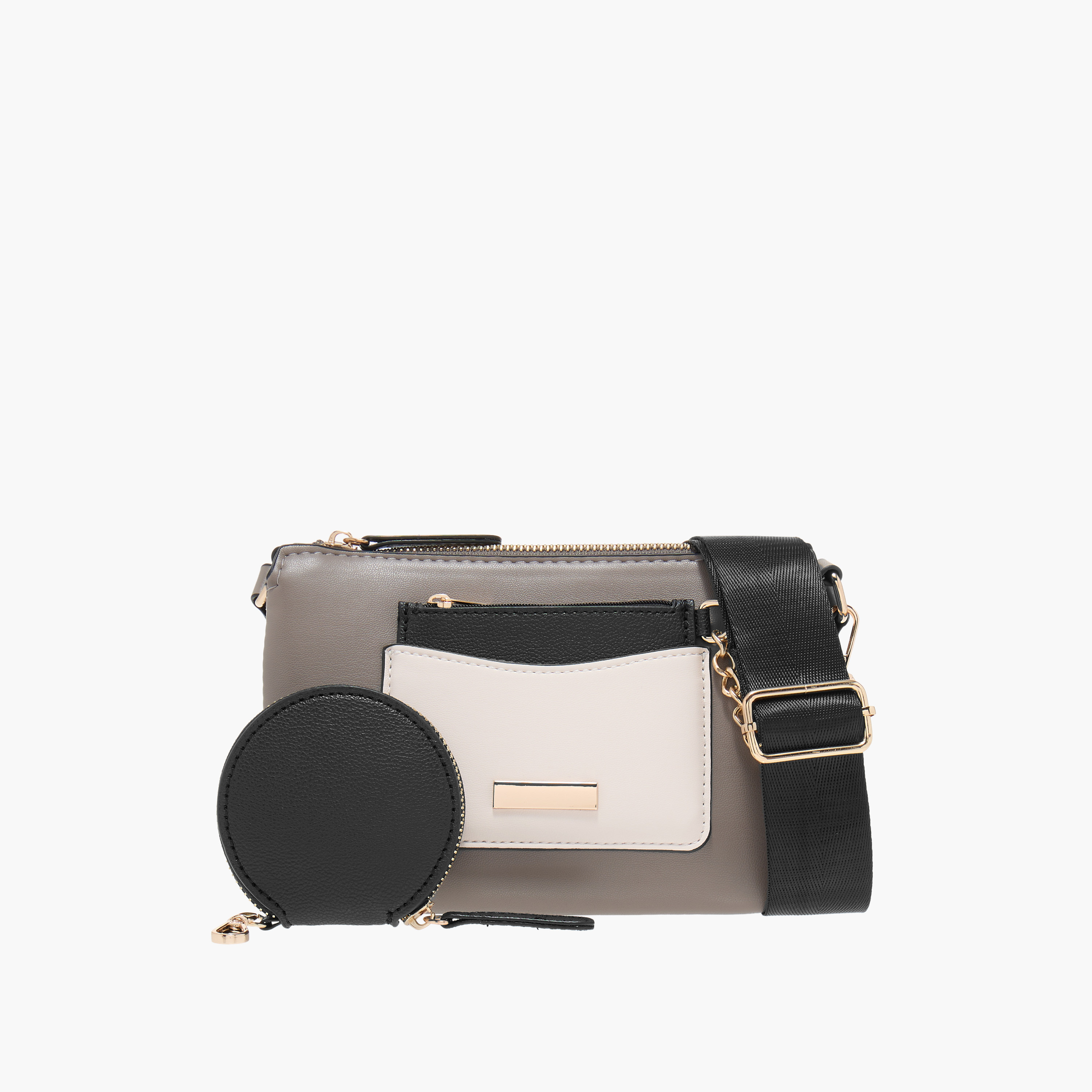 Panelled Crossbody Bag with Adjustable Strap and Detachable Pouch-women-bagsandwallets-handbags-image-1