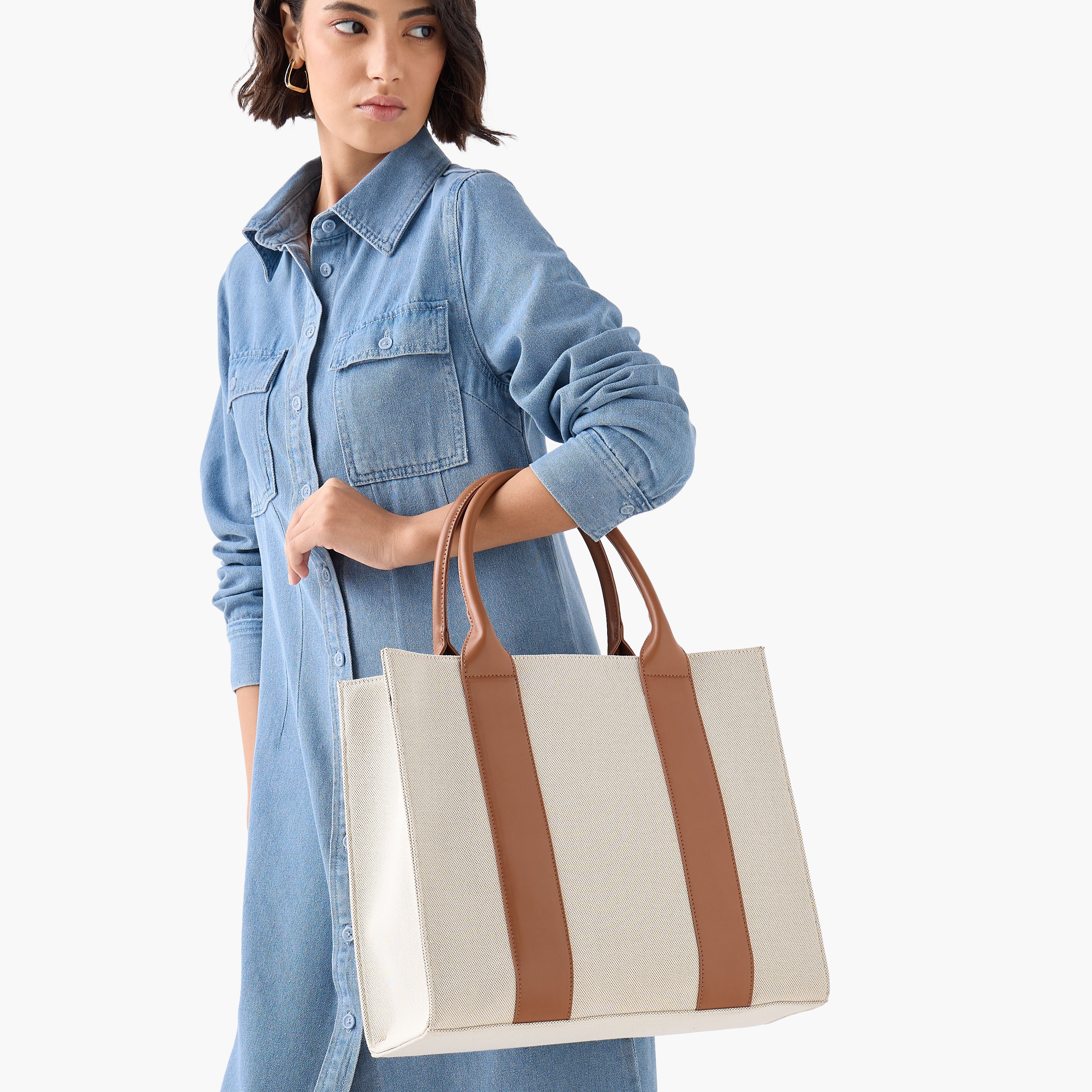 Textured Tote Bag with Handles and Detachable Strap-women-bagsandwallets-handbags-image-2