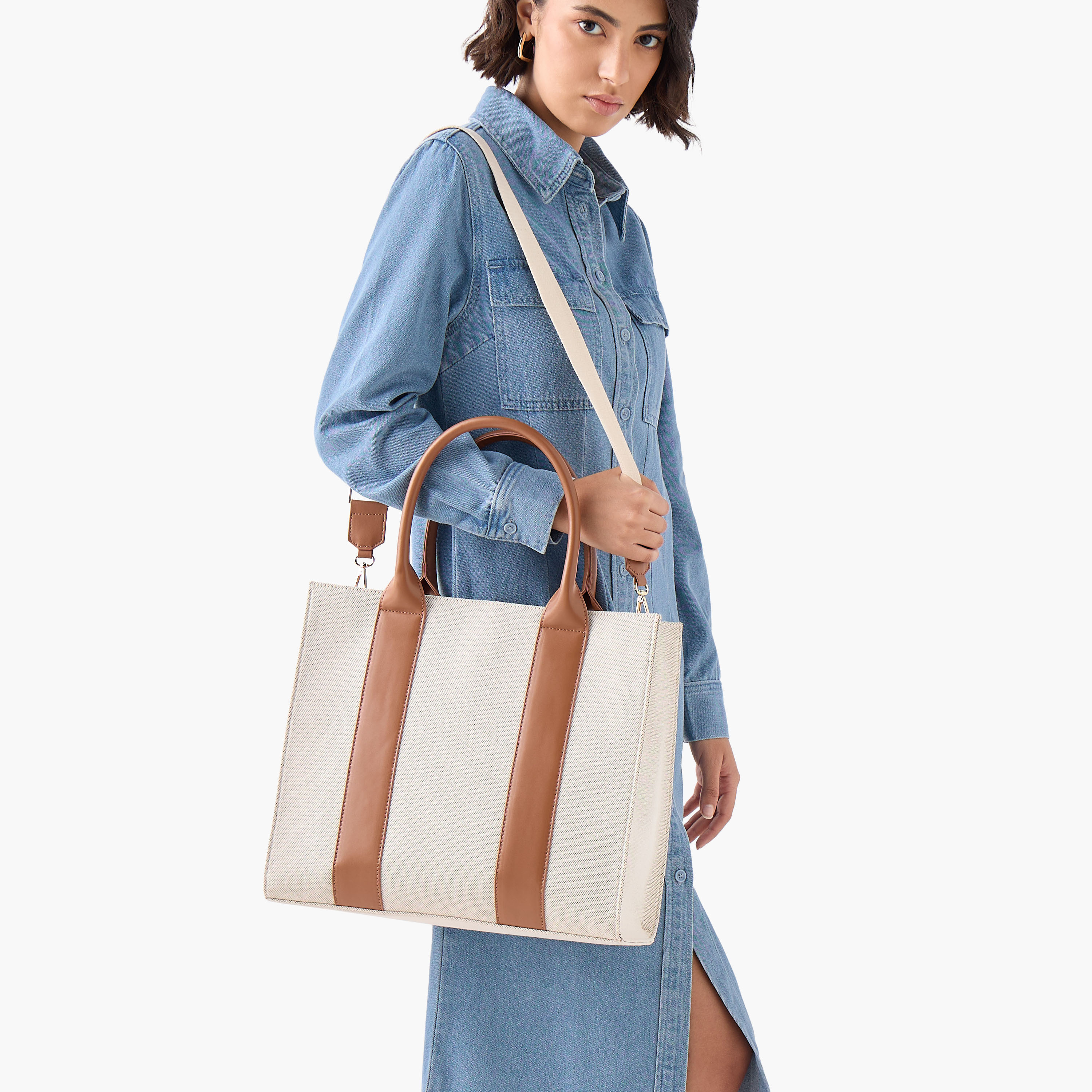 Textured Tote Bag with Handles and Detachable Strap-women-bagsandwallets-handbags-image-8
