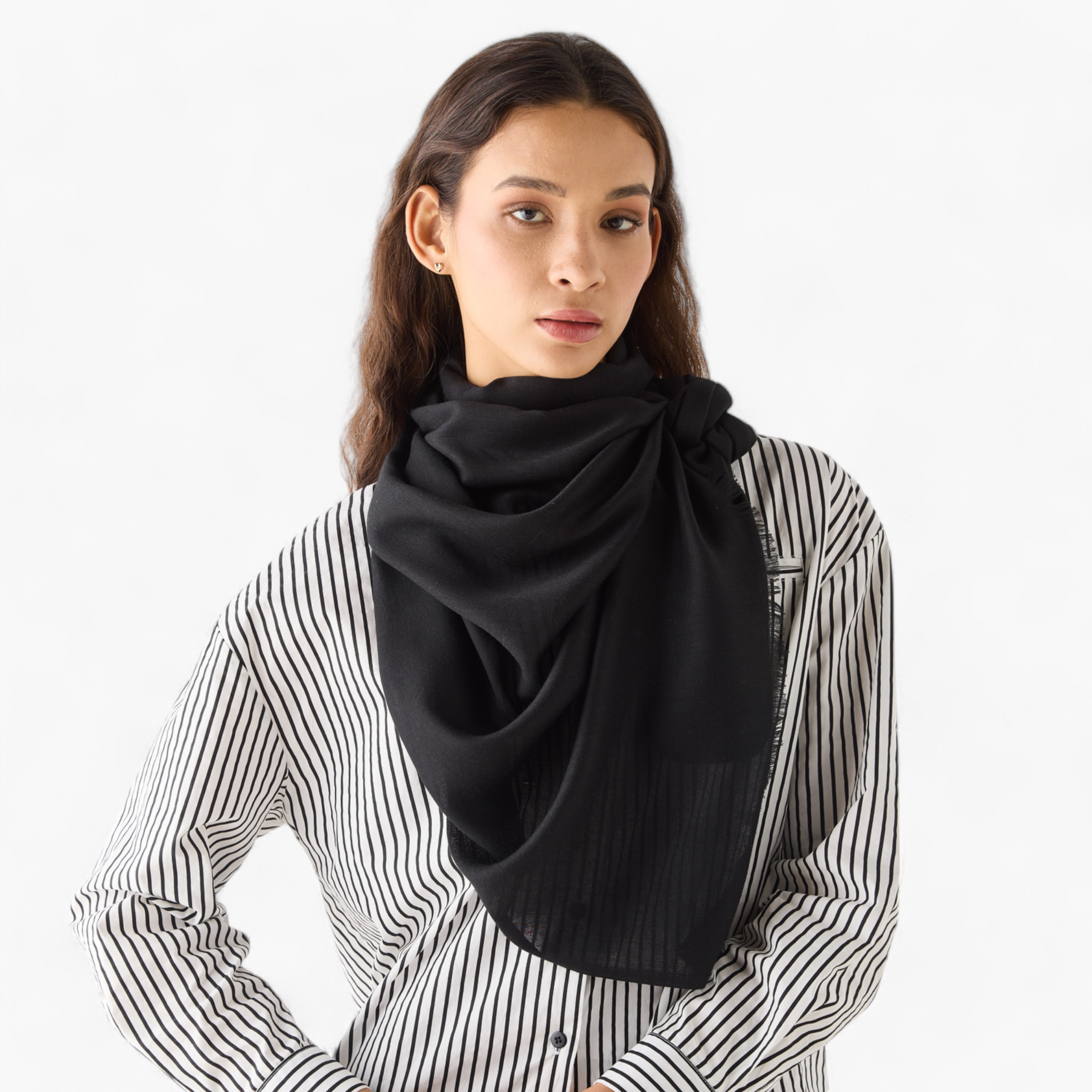 Shop Solid Scarf with Fringe Detail Online Centrepoint Oman