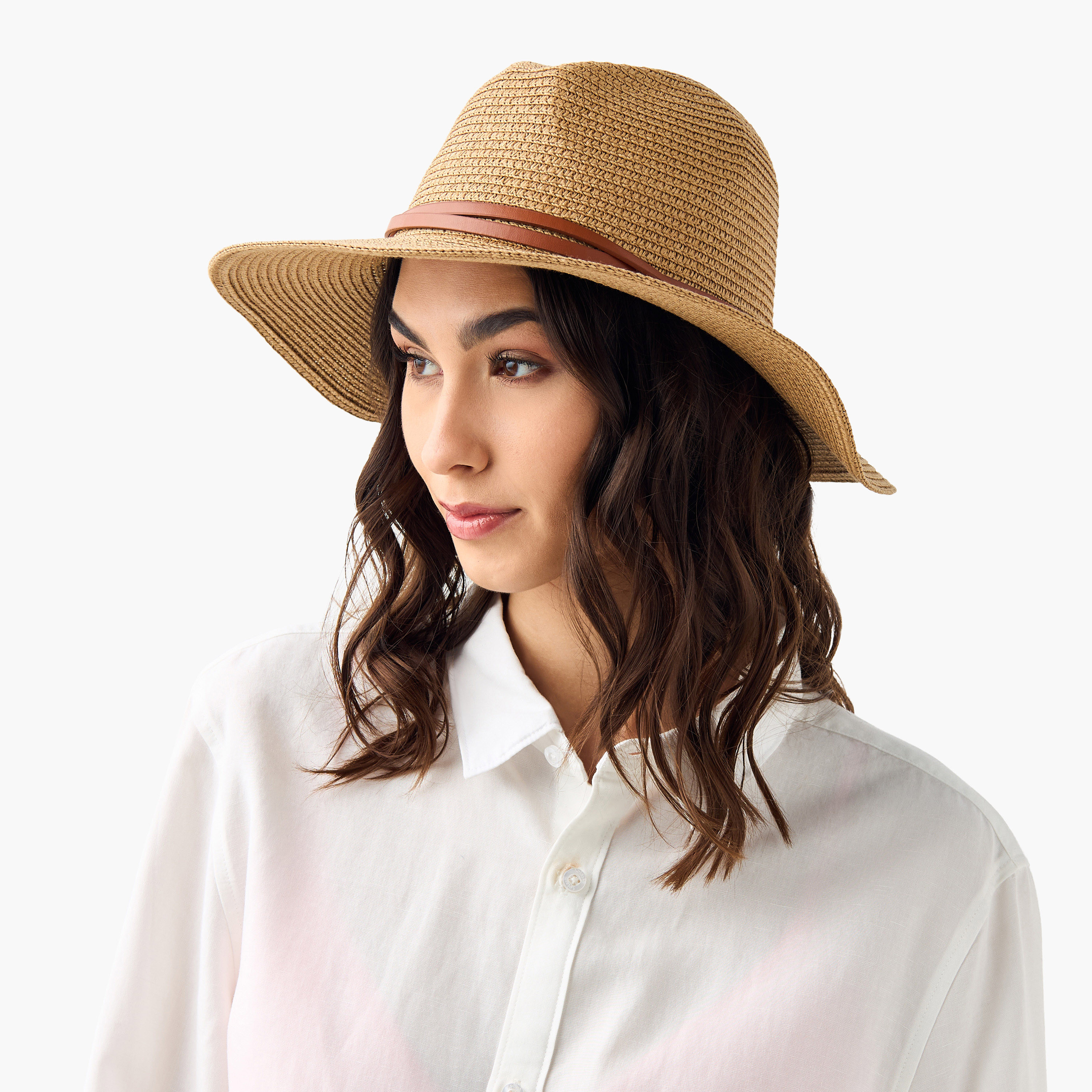 Textured Hat with Belt Detail-women-clothingaccessories-capsandhats-image-2