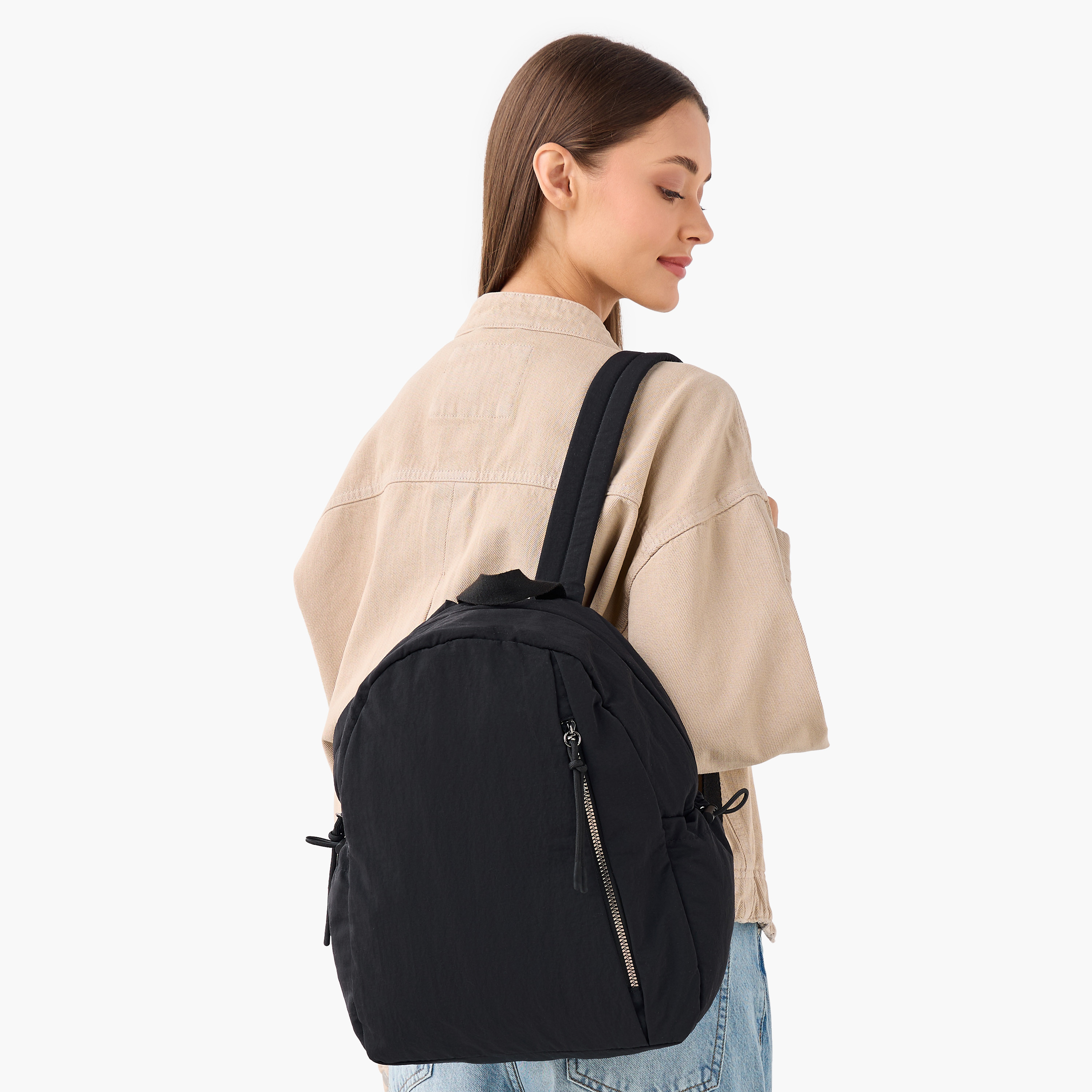 Canvas Backpack with Adjustable Shoulder Straps and Zip Closure - 27.5x13x35 cm-women-bagsandwallets-backpacks-image-2