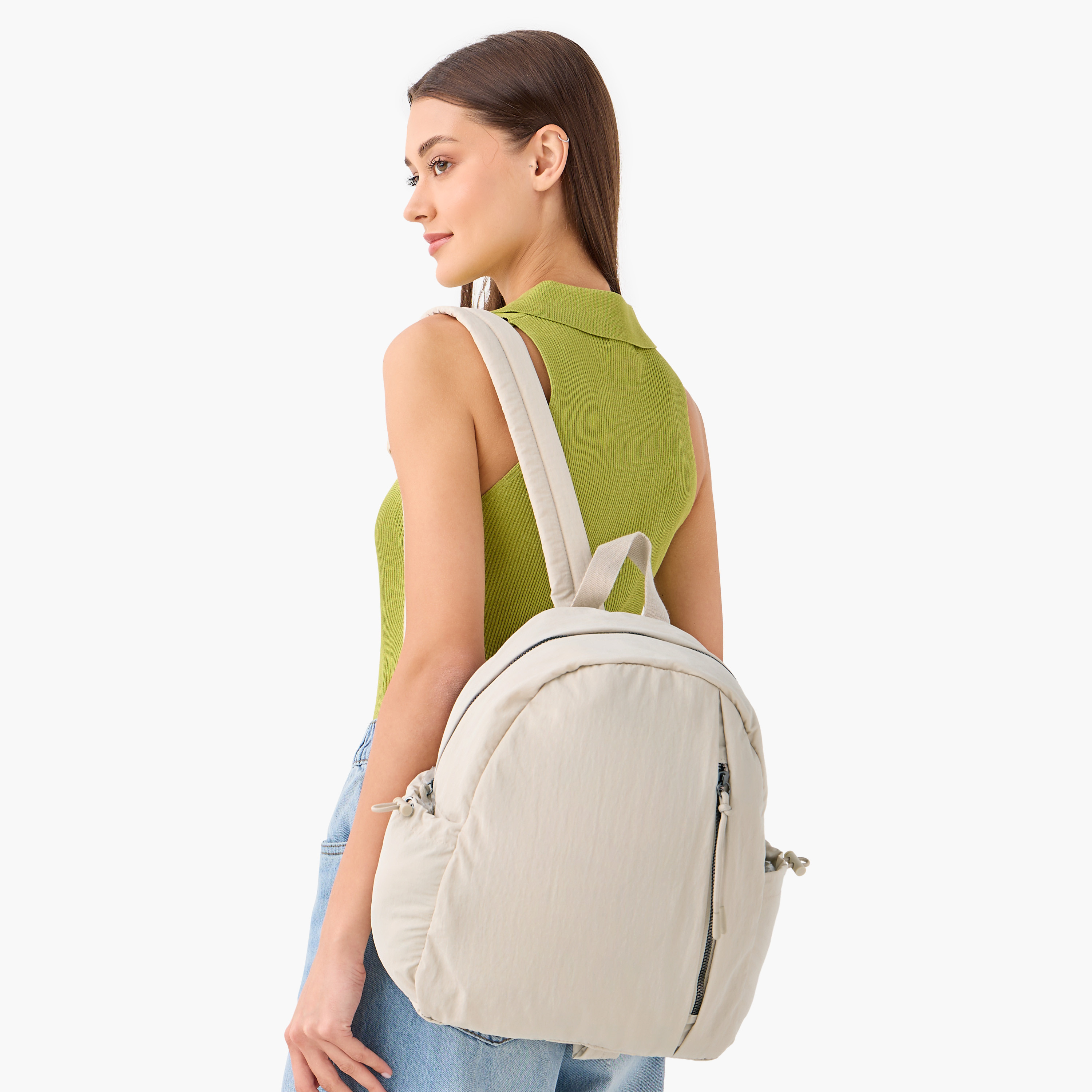 Canvas Backpack with Adjustable Shoulder Straps and Zip Closure - 27.5x13x35 cm-women-bagsandwallets-backpacks-image-2