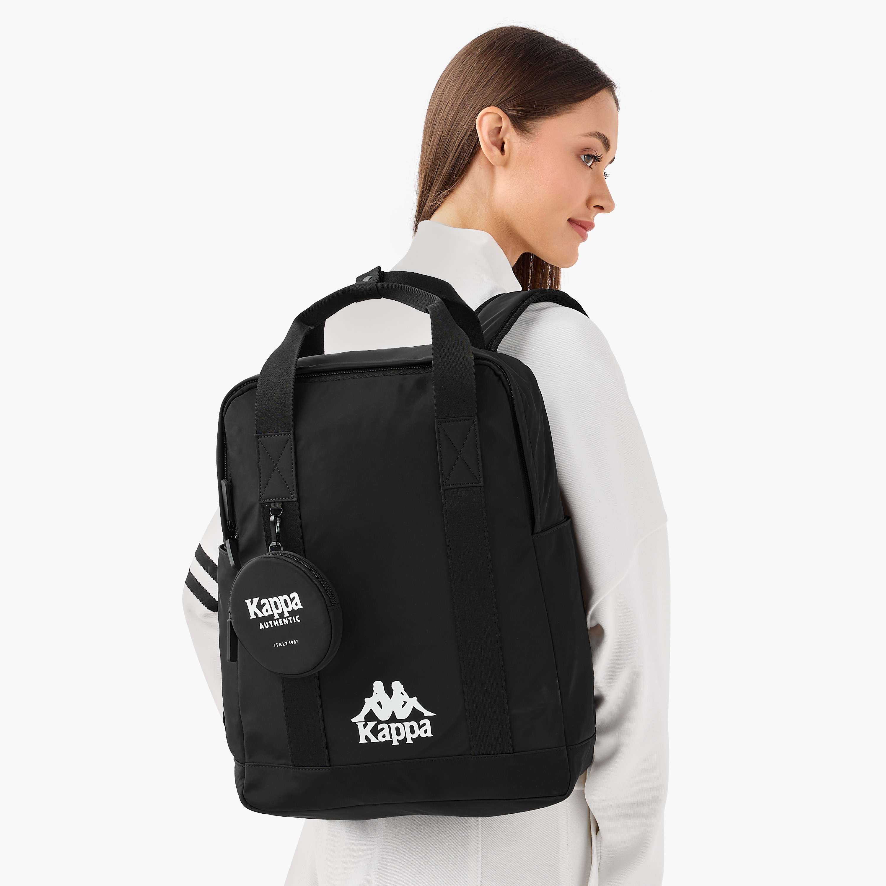 Kappa Logo Print Backpack with Adjustable Shoulder Straps and Pouch - 31.5x14x45 cm-women-bagsandwallets-backpacks-image-2