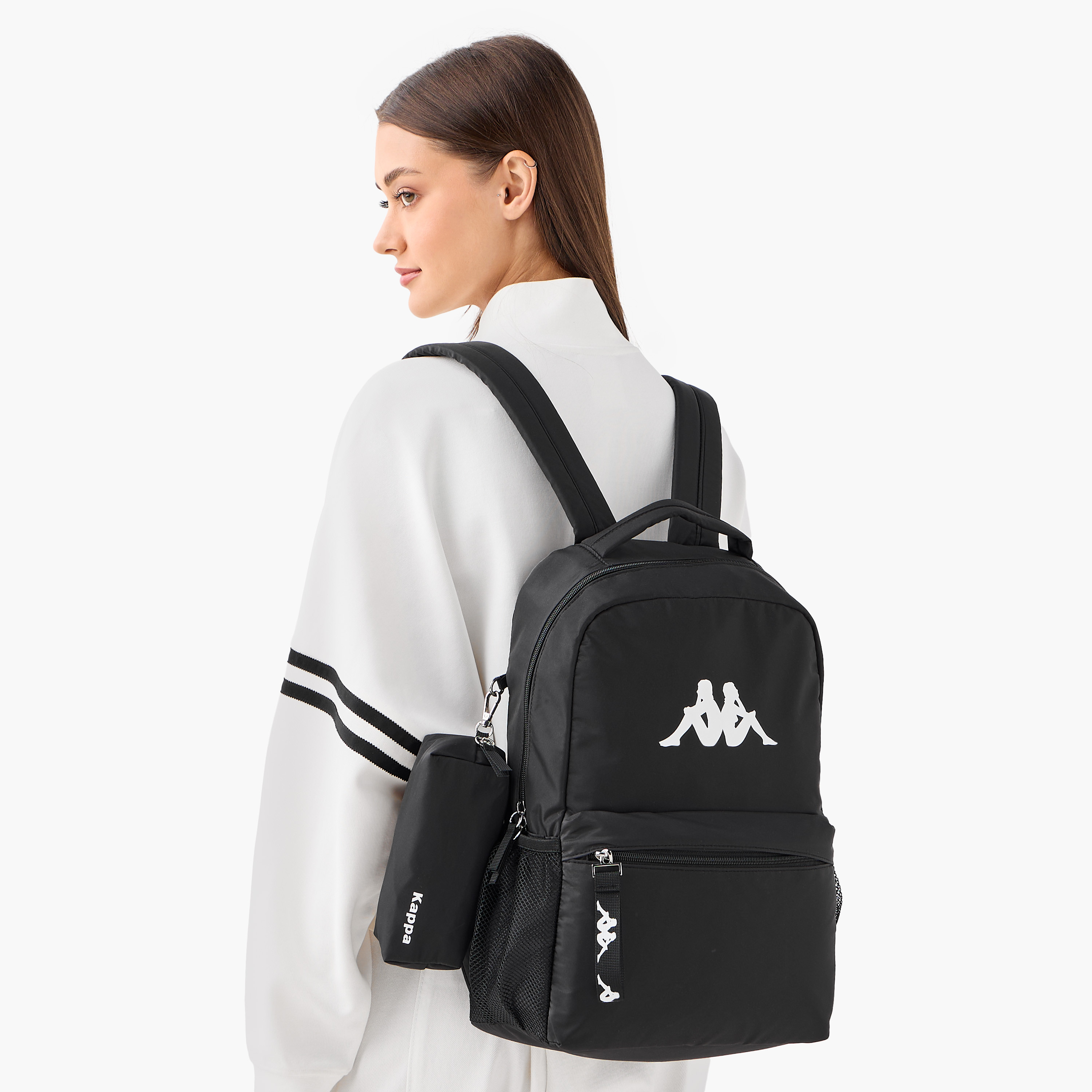 Kappa Logo Print Backpack with Adjustable Shoulder Straps and Pouch - 28x14x36 cm-women-bagsandwallets-backpacks-image-2