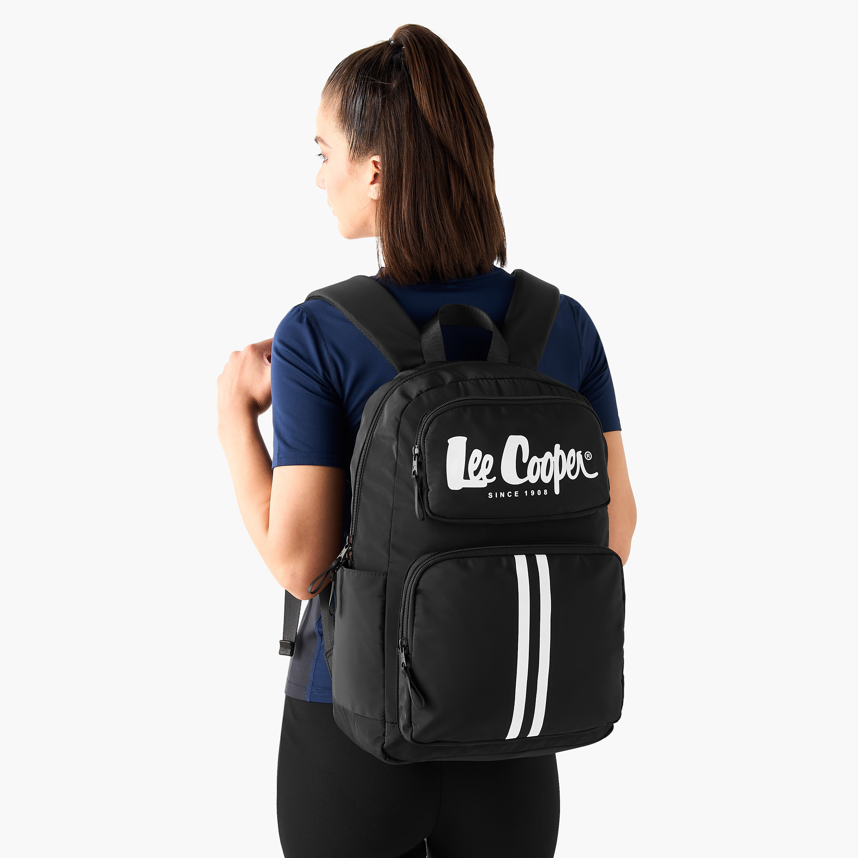 شنطة ظهر بأحزمة كتف قابلة للتعديل وطبعات الشعار من لي كوبر - 28x13.5x44 سم-women-bagsandwallets-backpacks-image-2