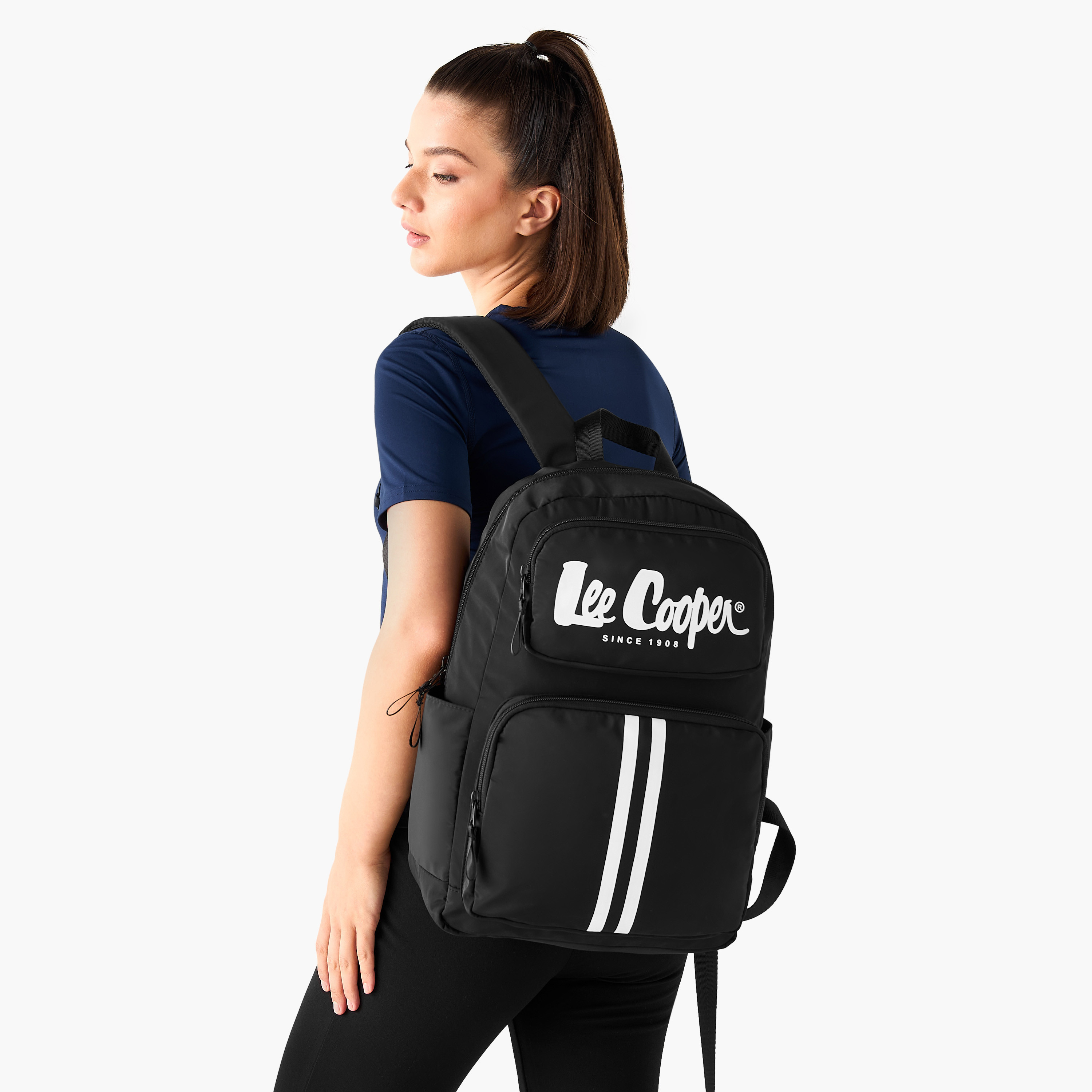شنطة ظهر بأحزمة كتف قابلة للتعديل وطبعات الشعار من لي كوبر - 28x13.5x44 سم-women-bagsandwallets-backpacks-image-8