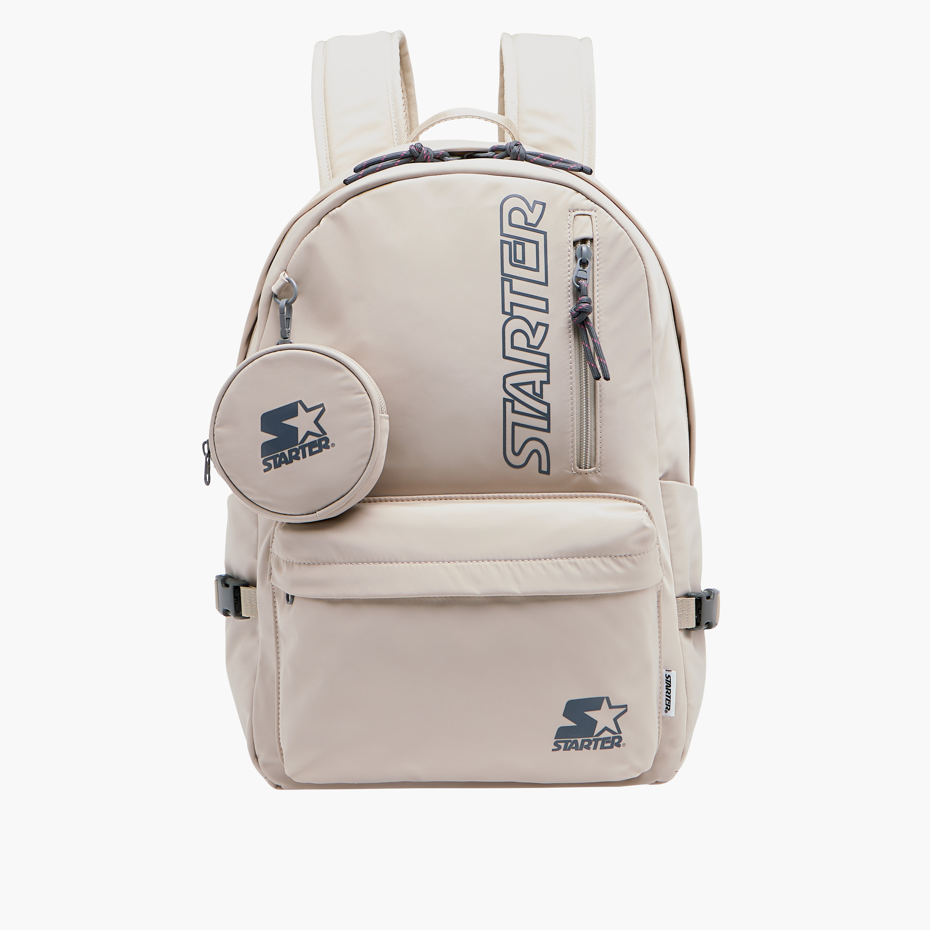 Starter Logo Print Backpack with Adjustable Shoulder Straps and Pouch - 28x13x42 cm-women-bagsandwallets-backpacks-image-1