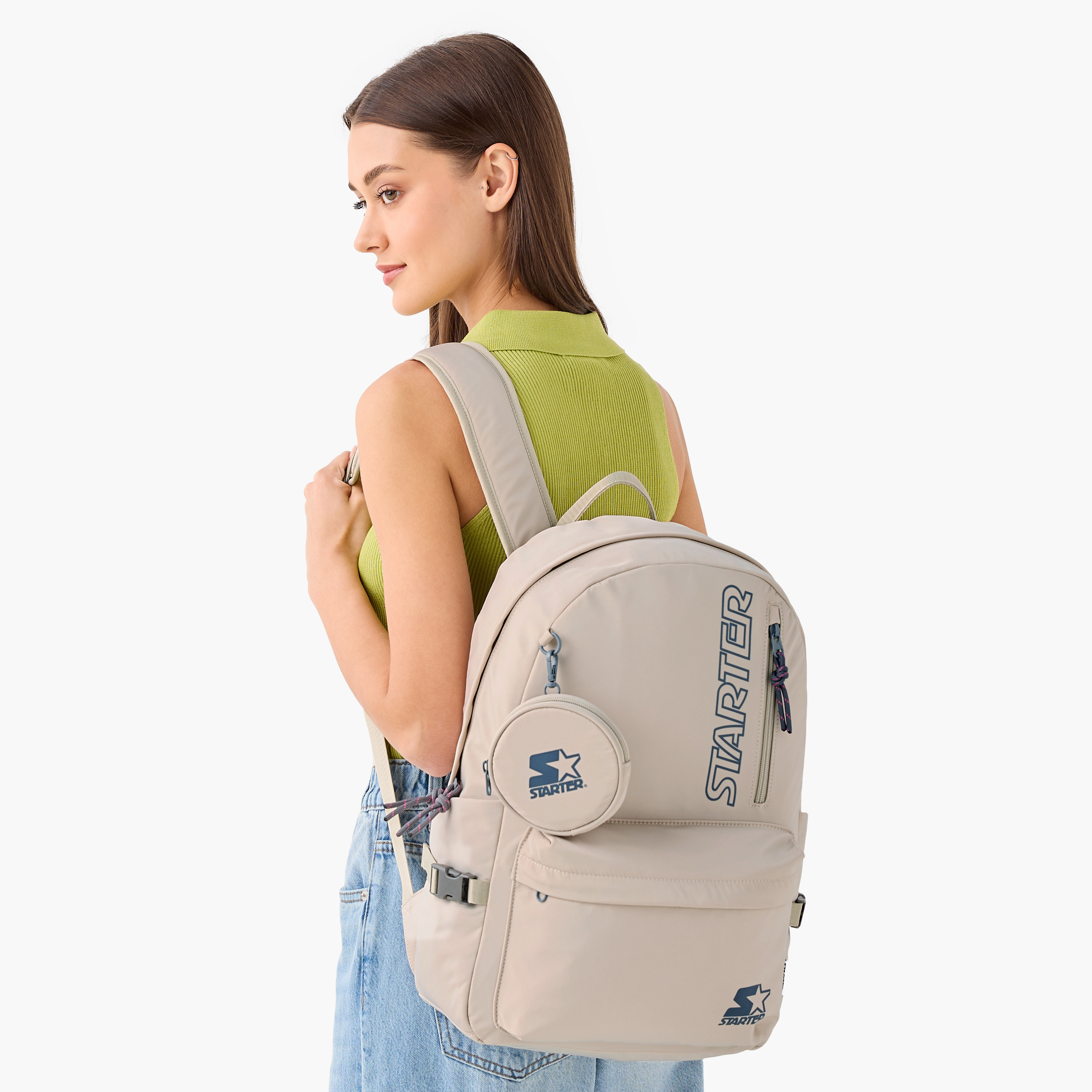 Starter Logo Print Backpack with Adjustable Shoulder Straps and Pouch - 28x13x42 cm-women-bagsandwallets-backpacks-image-2