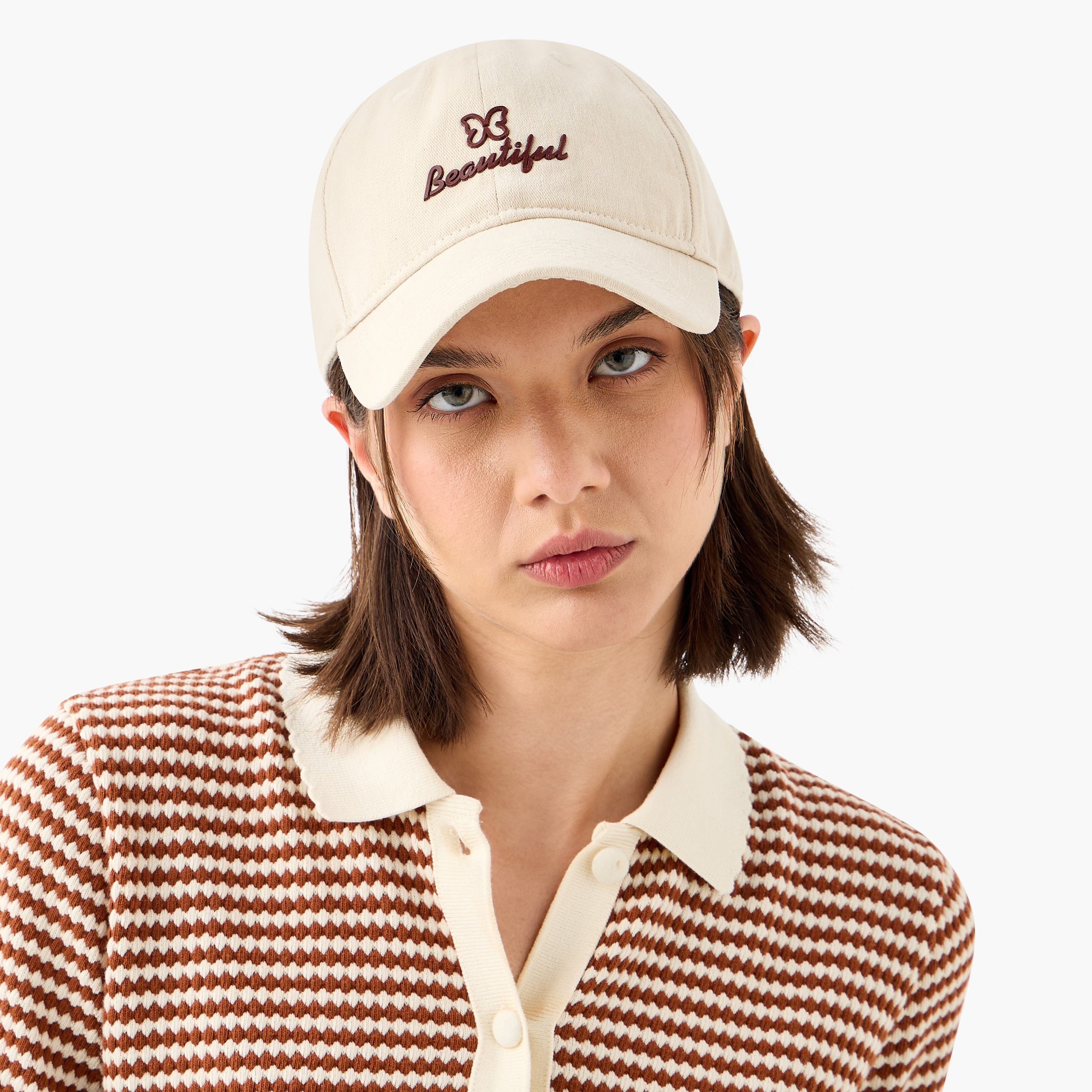 Embossed Detail Cap with Buckle Strap Closure-women-clothingaccessories-capsandhats-image-2