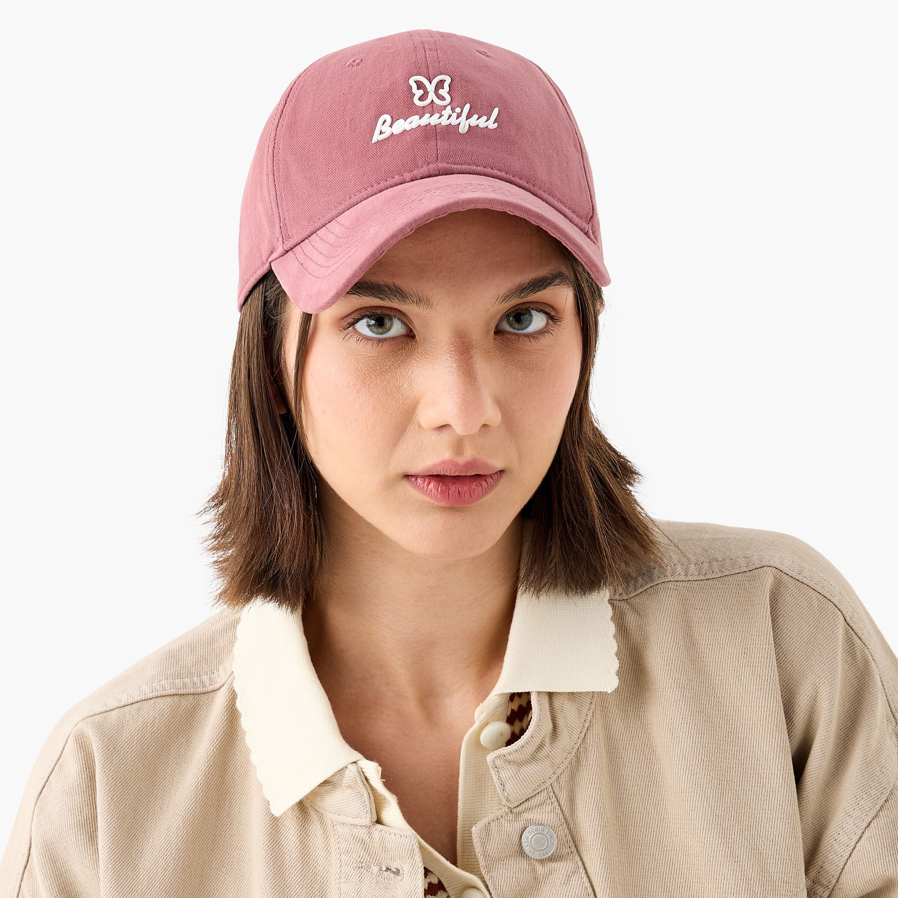 Embossed Detail Cap with Buckle Strap Closure-women-clothingaccessories-capsandhats-image-2