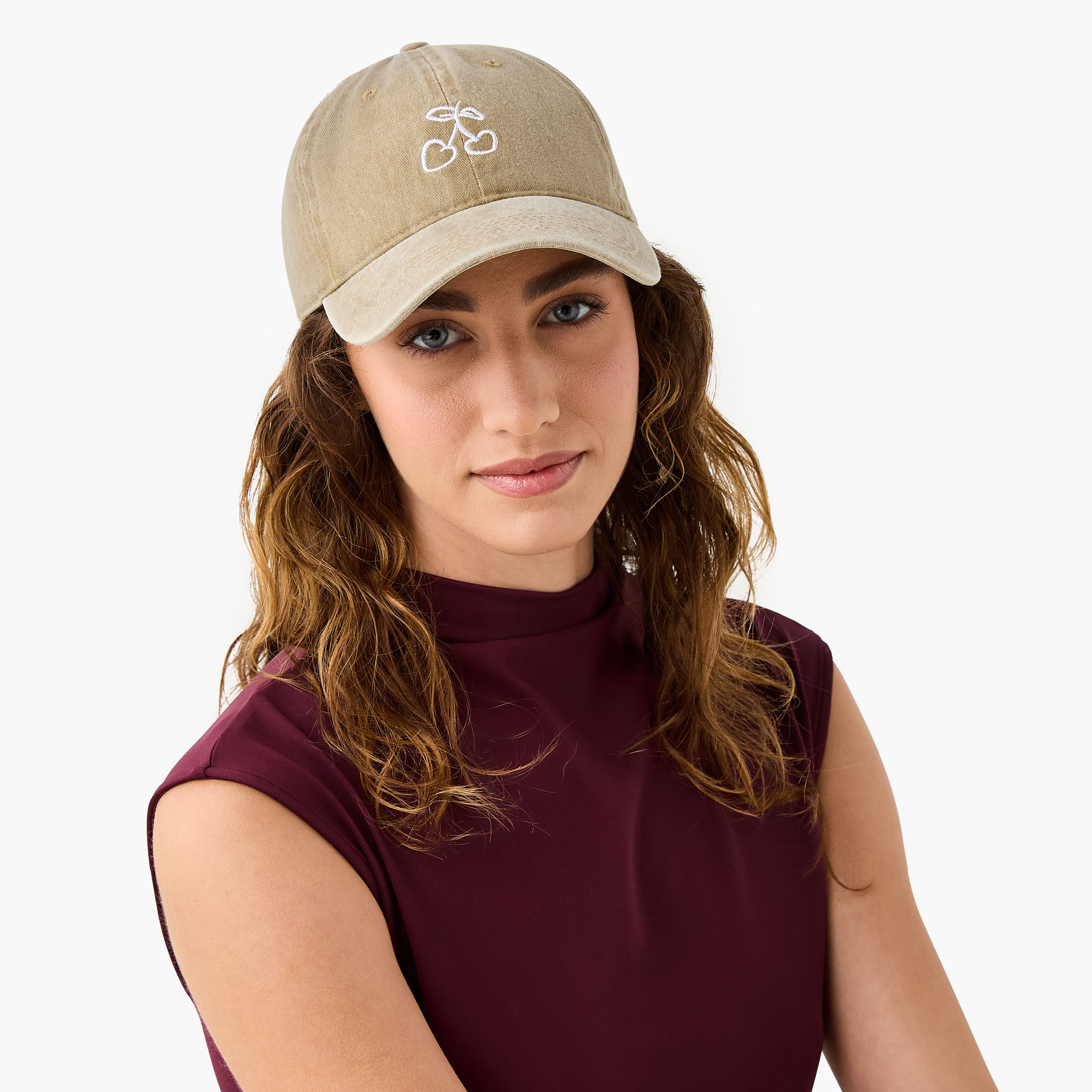 Cherry Embroidered Baseball Cap with Buckled Strap Closure-women-clothingaccessories-capsandhats-image-2