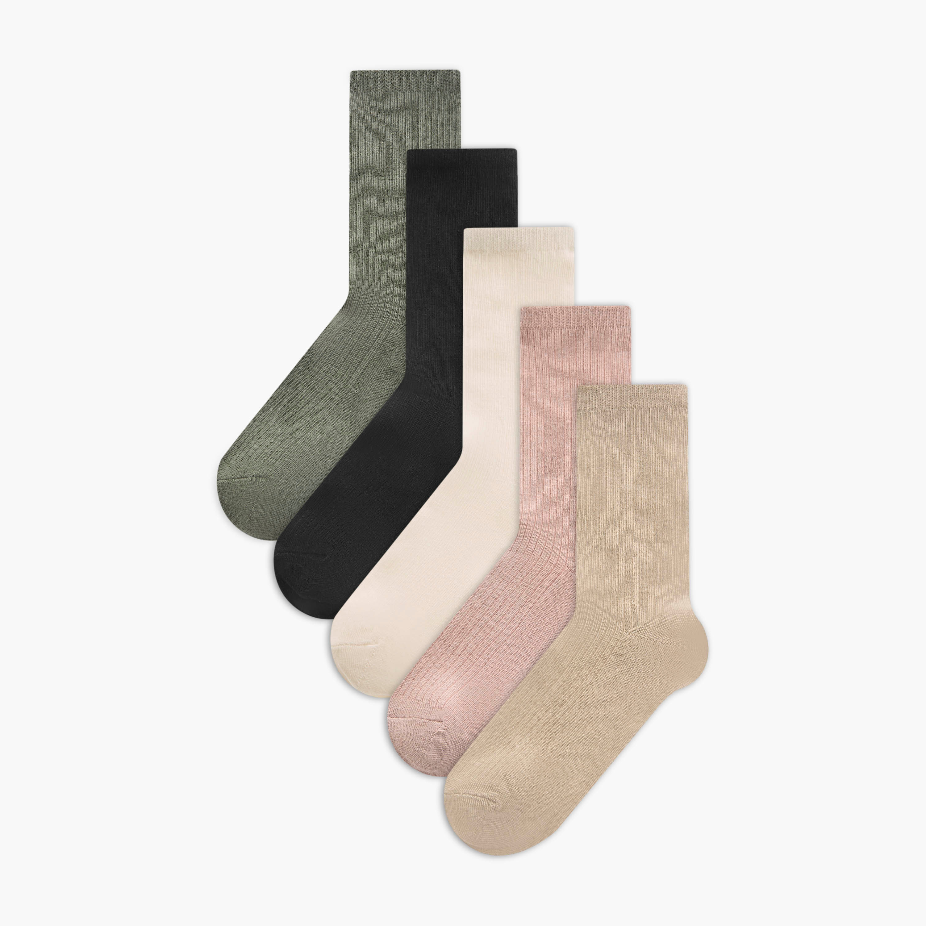 Set of 5 - Ribbed Crew Length Socks with Antibacterial Protection-women-socksandstockings-image-1