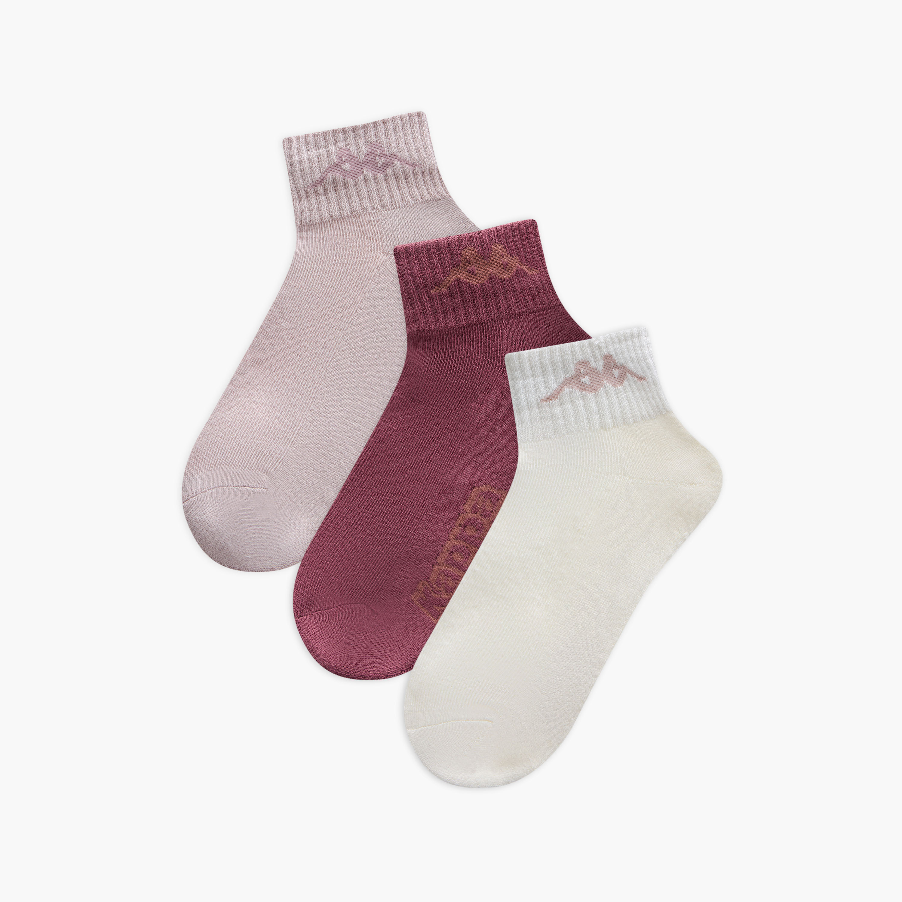 Set of 3 - Kappa Logo Print Quarter Crew Length Socks with Antibacterial Protection-women-socksandstockings-image-1