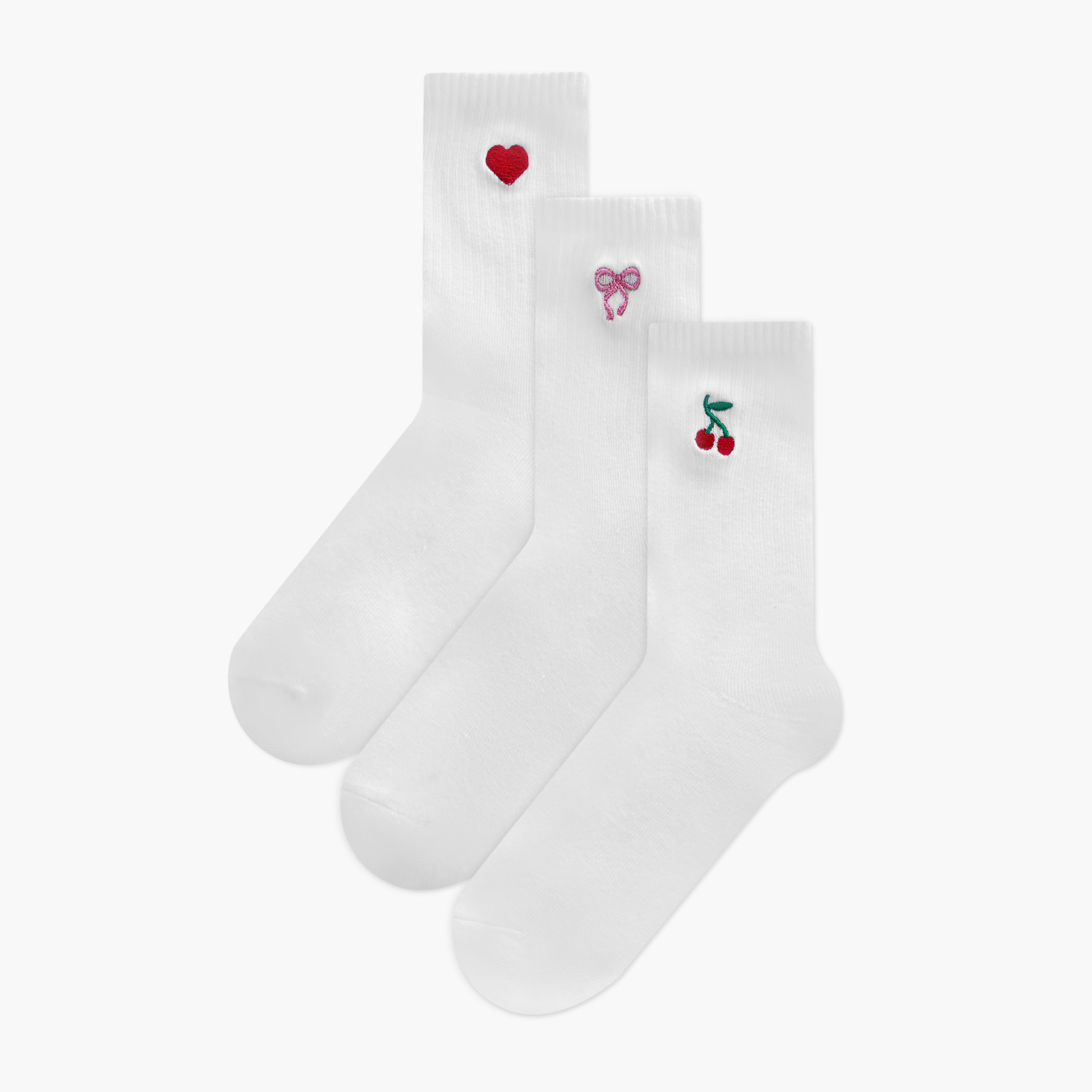 Set of 3 - Embroidered Crew Length Socks with Antibacterial Protection-women-socksandstockings-image-1