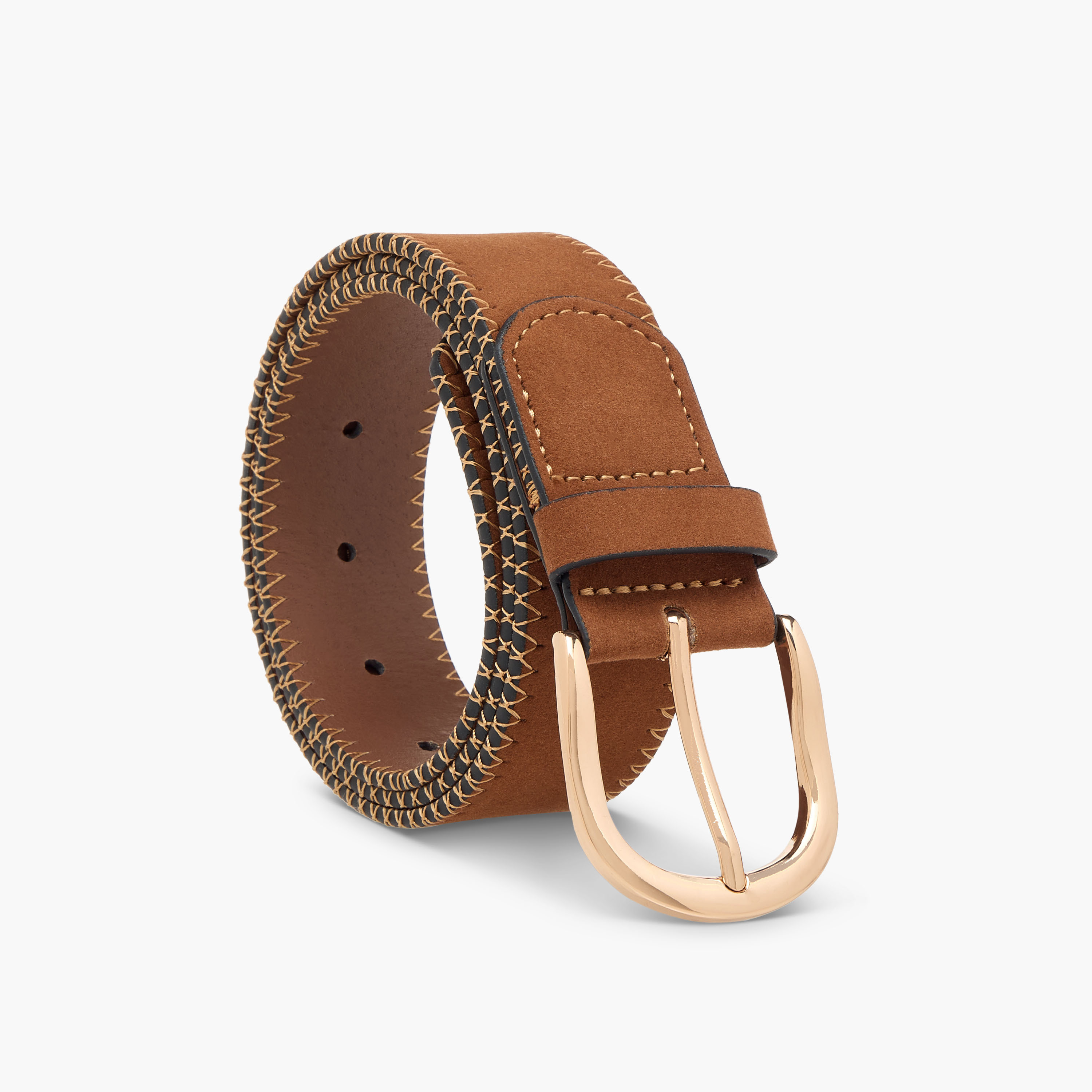 Stitch Detail Suede Belt with Pin Buckle Closure-women-clothingaccessories-belts-image-1