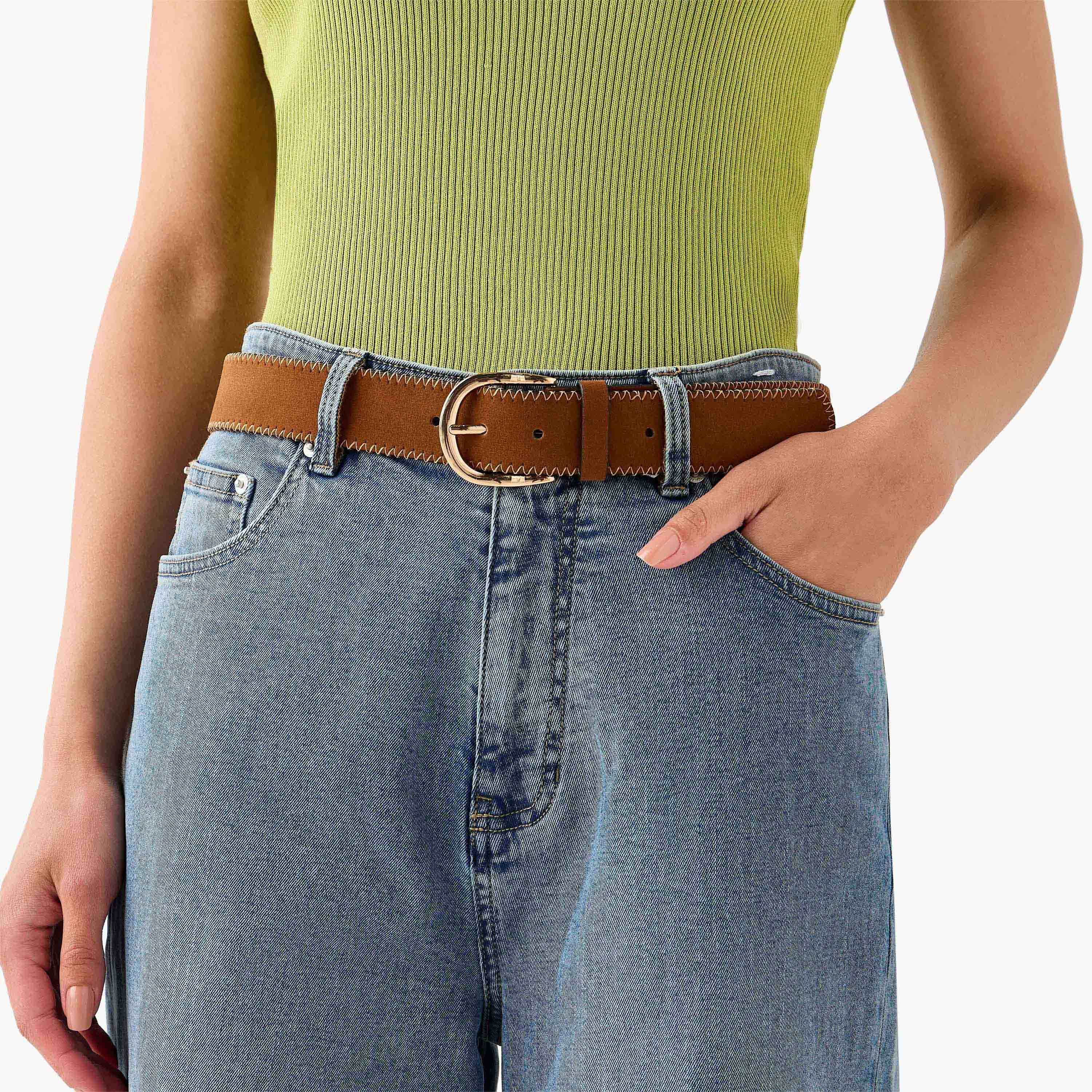 Stitch Detail Suede Belt with Pin Buckle Closure-women-clothingaccessories-belts-image-2