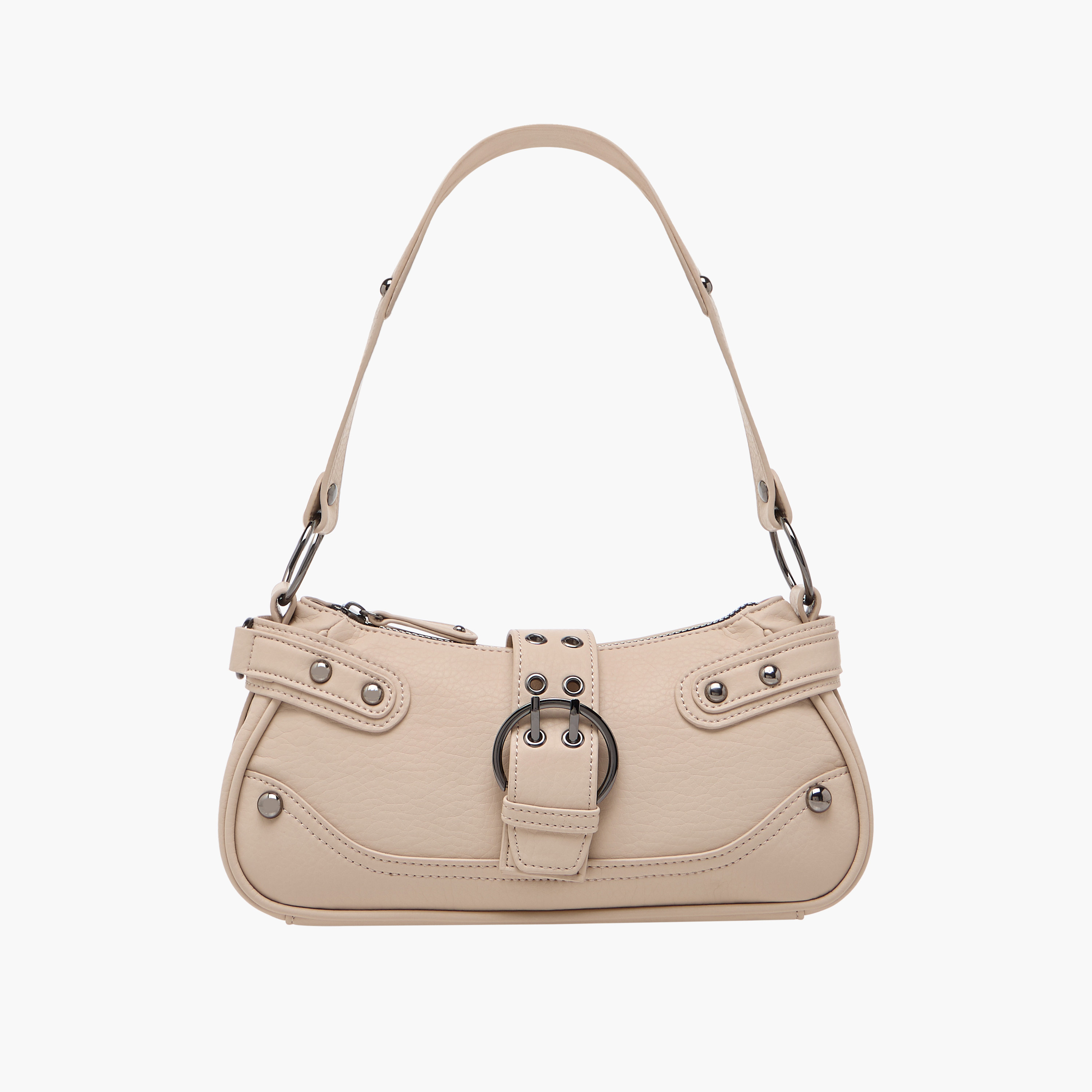 Rivet Detail Shoulder Bag with Zipper Closure and Adjustable Strap-women-bagsandwallets-handbags-image-1