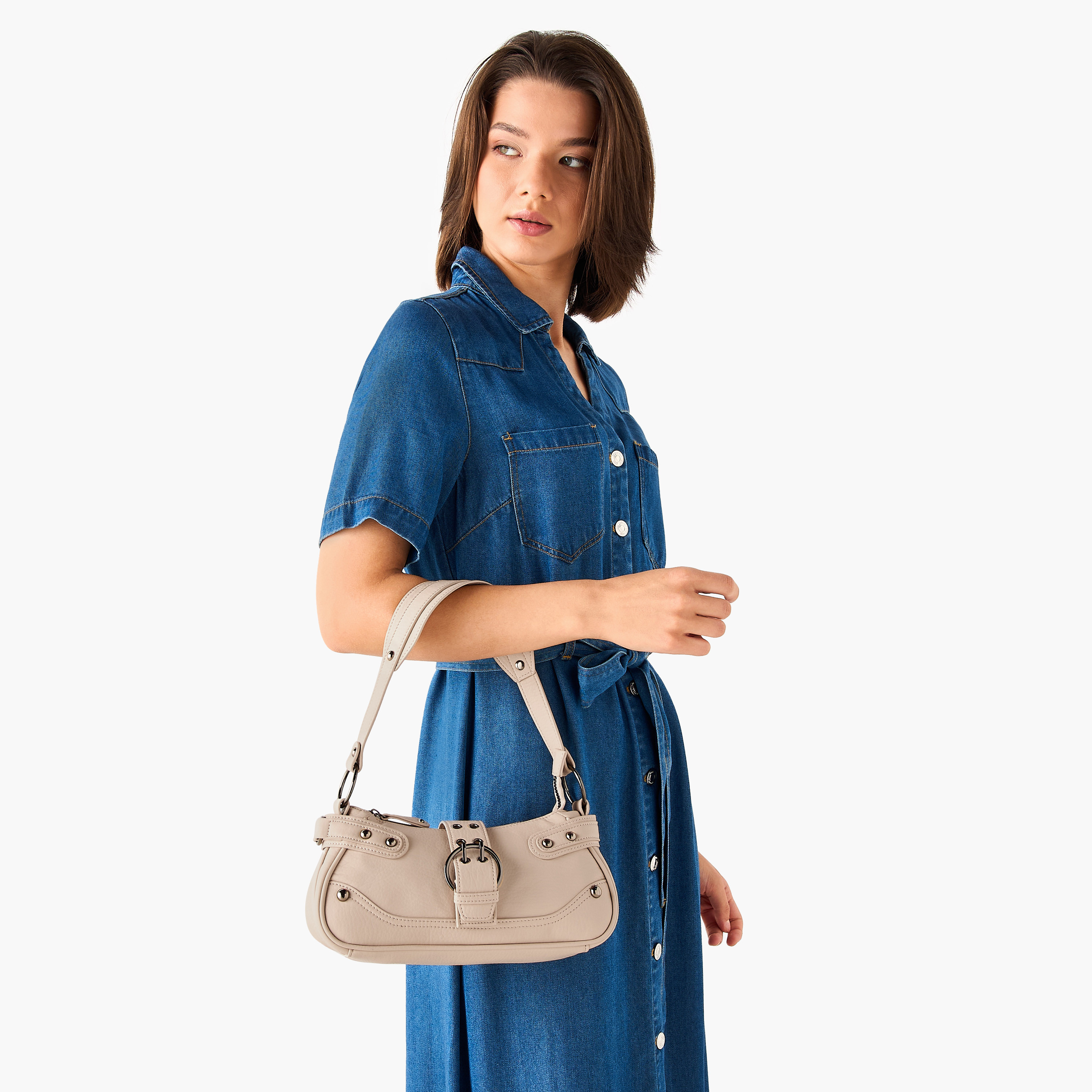 Rivet Detail Shoulder Bag with Zipper Closure and Adjustable Strap-women-bagsandwallets-handbags-image-2