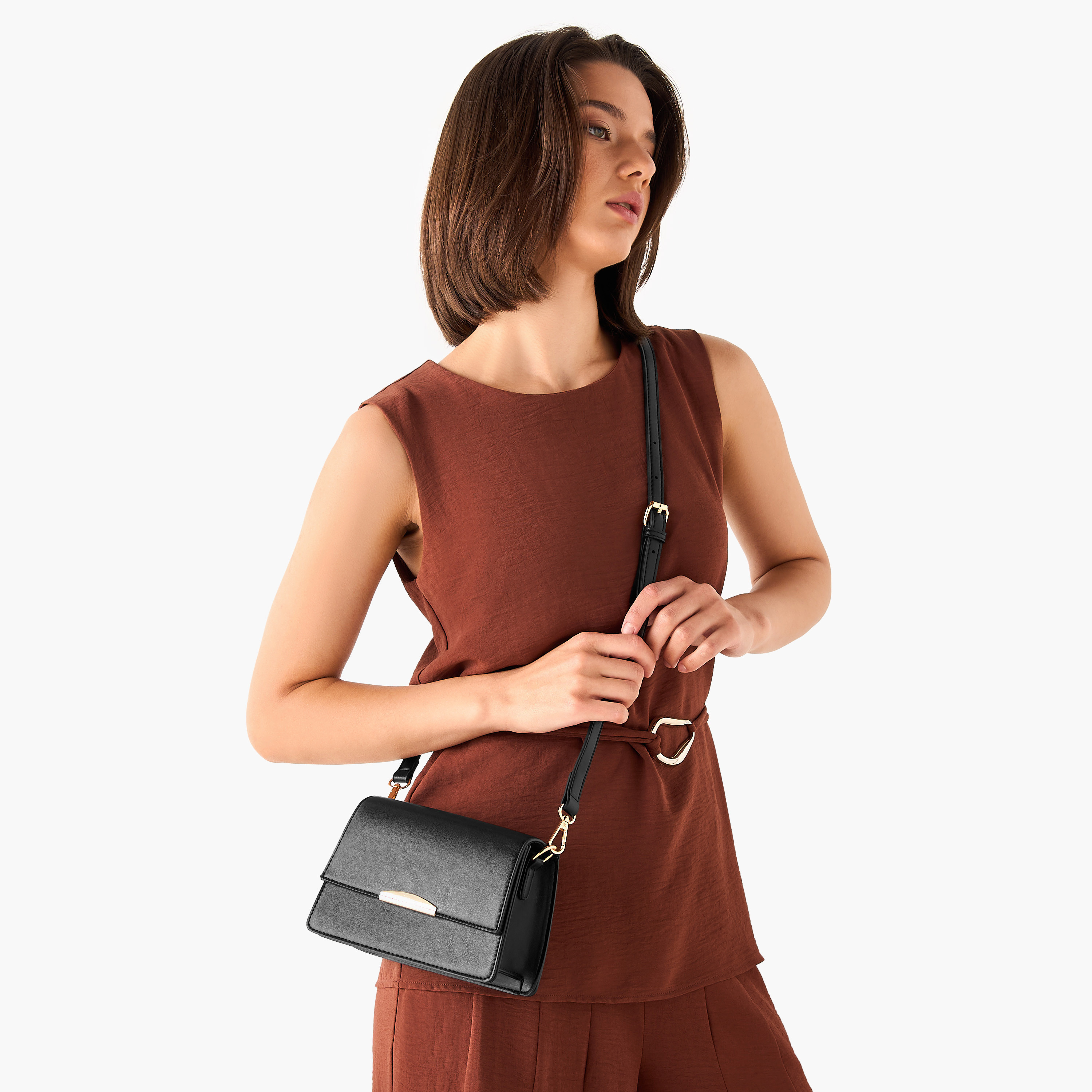 Metal Accent Crossbody Bag with Button Closure-women-bagsandwallets-handbags-image-2