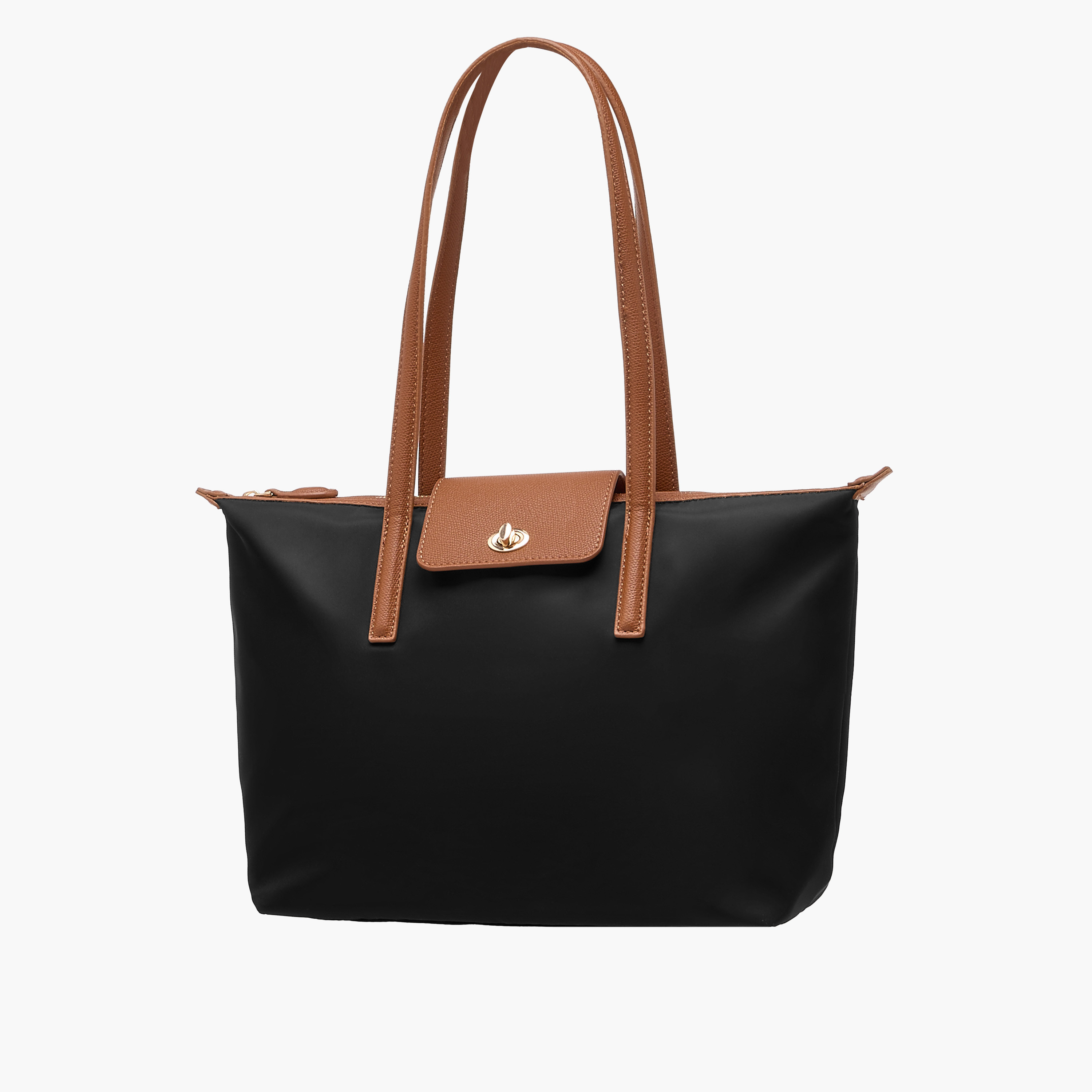 Flap Detail Tote Bag with Double Handle and Twist Lock Closure-women-bagsandwallets-handbags-image-3