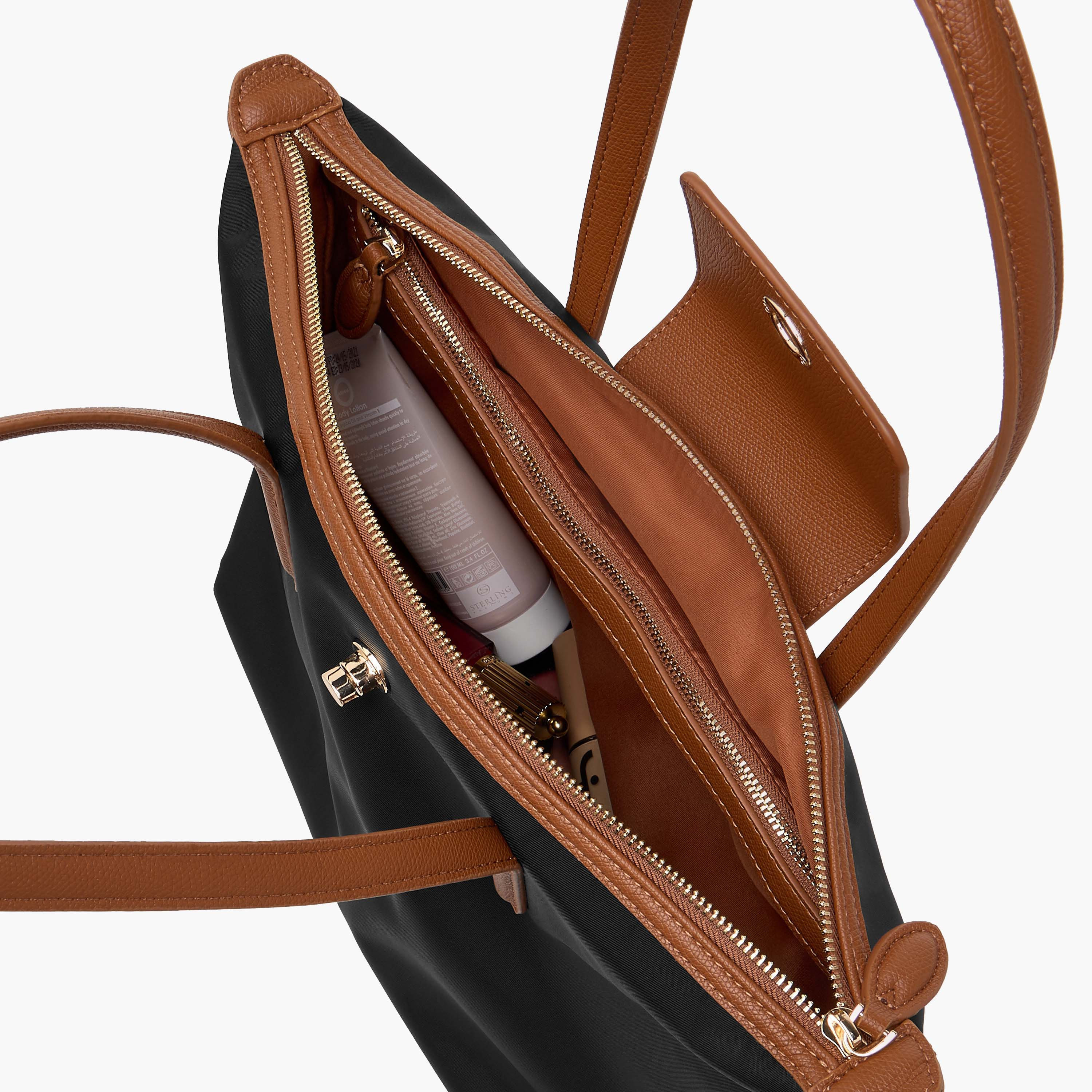 Flap Detail Tote Bag with Double Handle and Twist Lock Closure-women-bagsandwallets-handbags-image-9