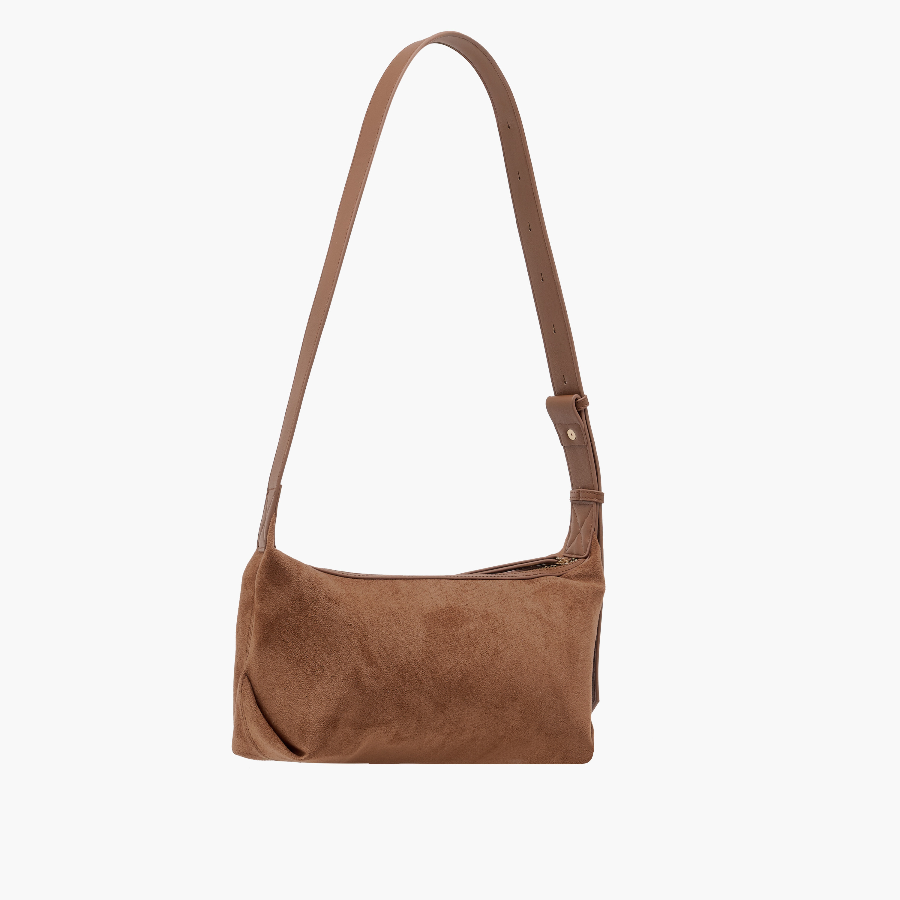 Shop Textured Suede Shoulder Bag with Strap Handle and Zip