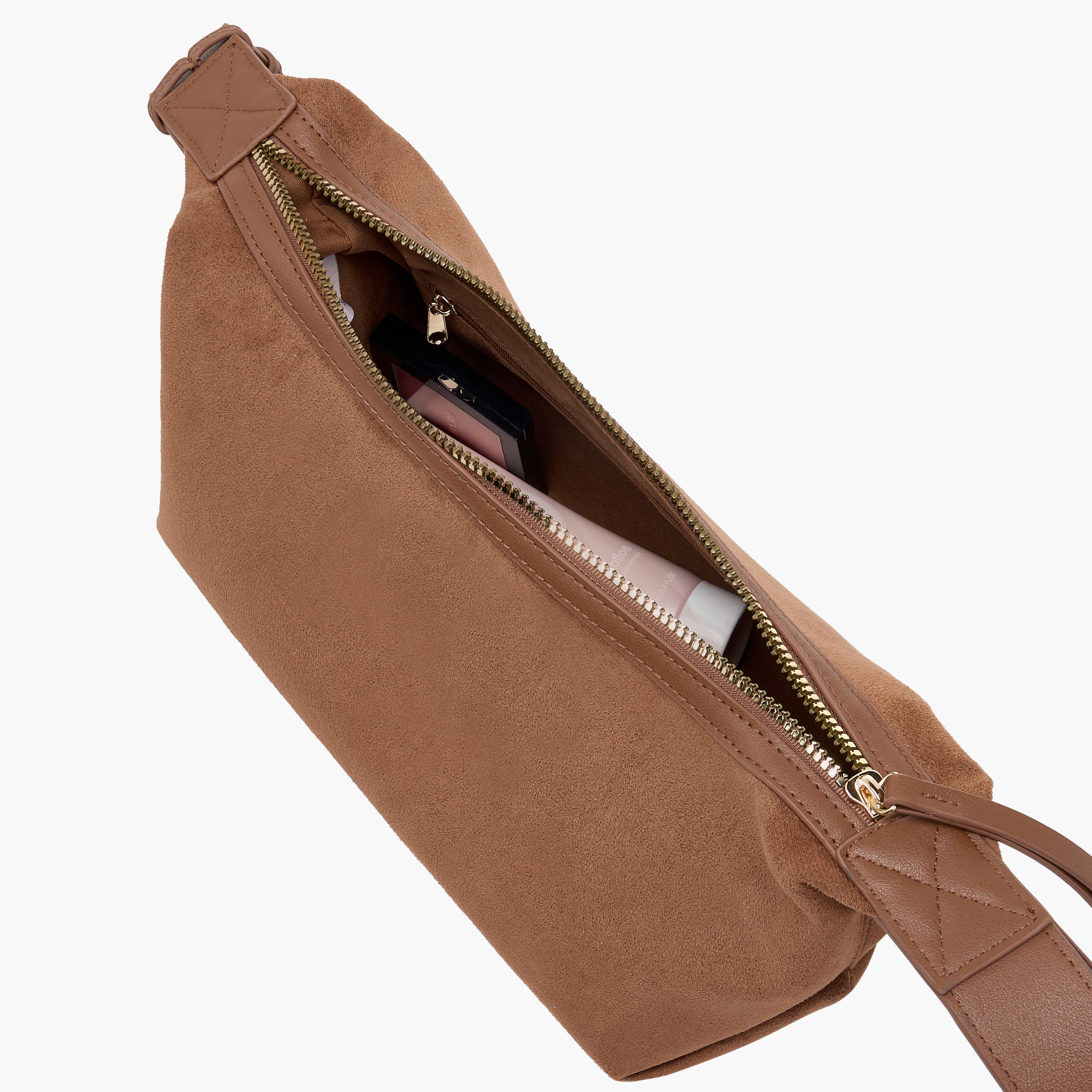Textured Suede Shoulder Bag with Strap Handle and Zip Closure-women-bagsandwallets-handbags-image-9