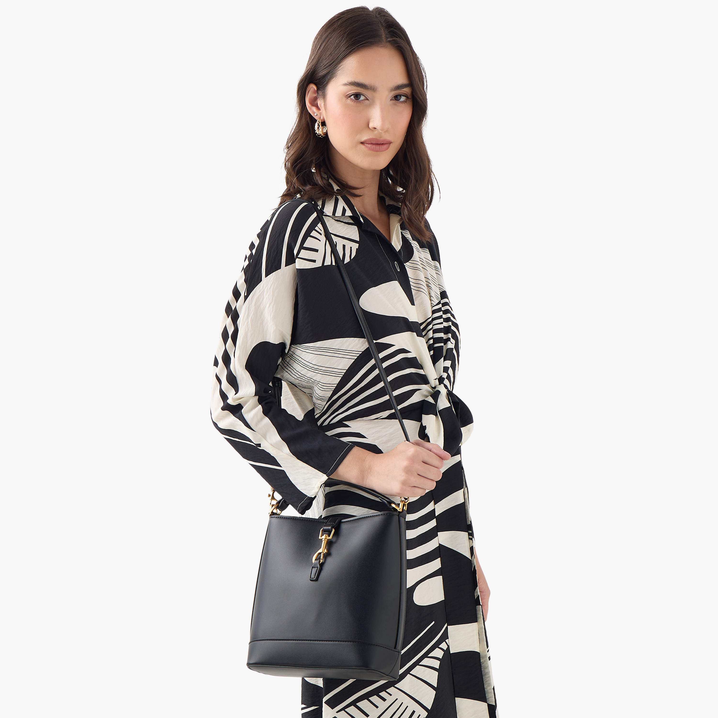 Textured Bucket Bag with Lobster Clasp Closure and Grab Handle-women-bagsandwallets-handbags-image-8