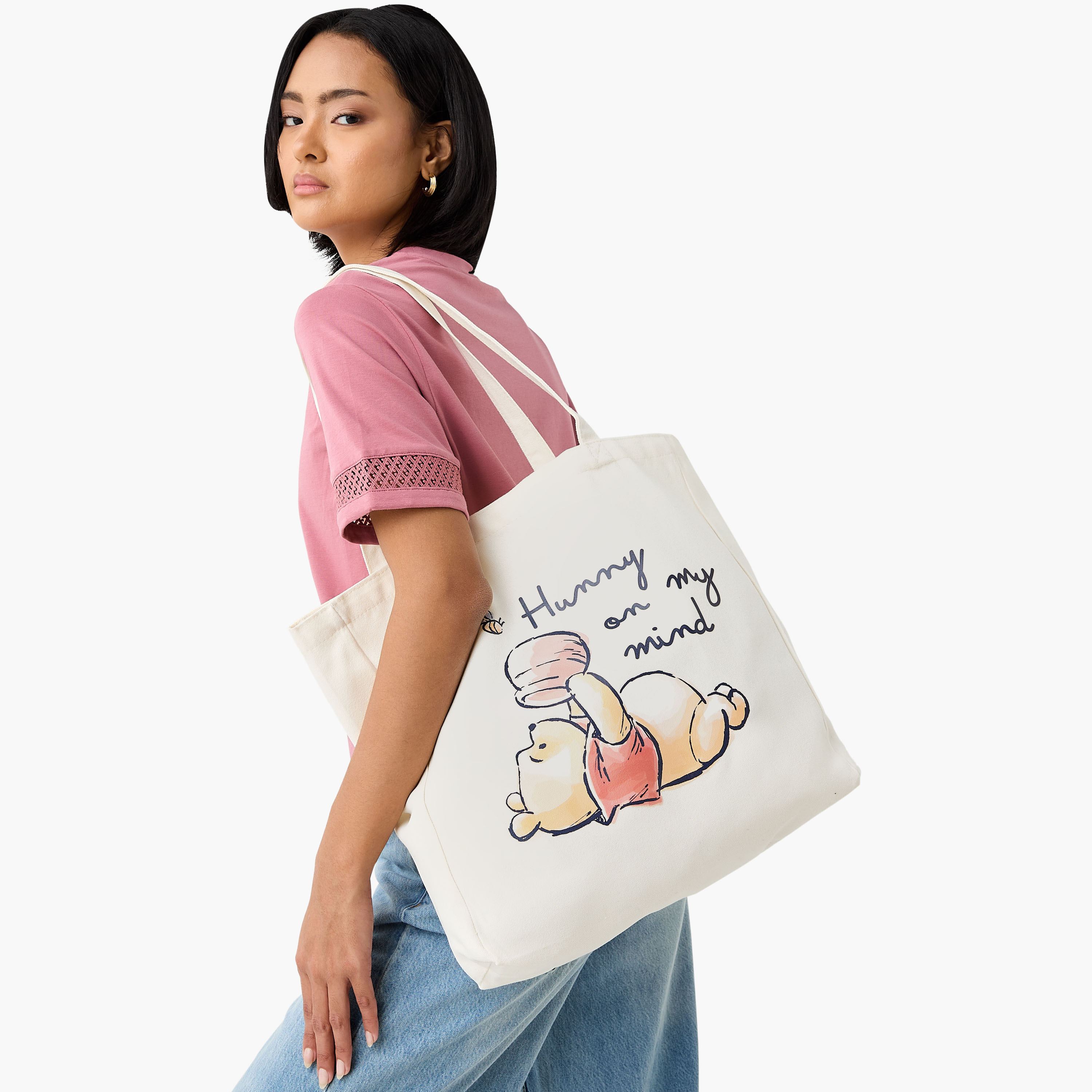 Winnie the Pooh Print Shopper Bag with Handles-women-bagsandwallets-handbags-image-2