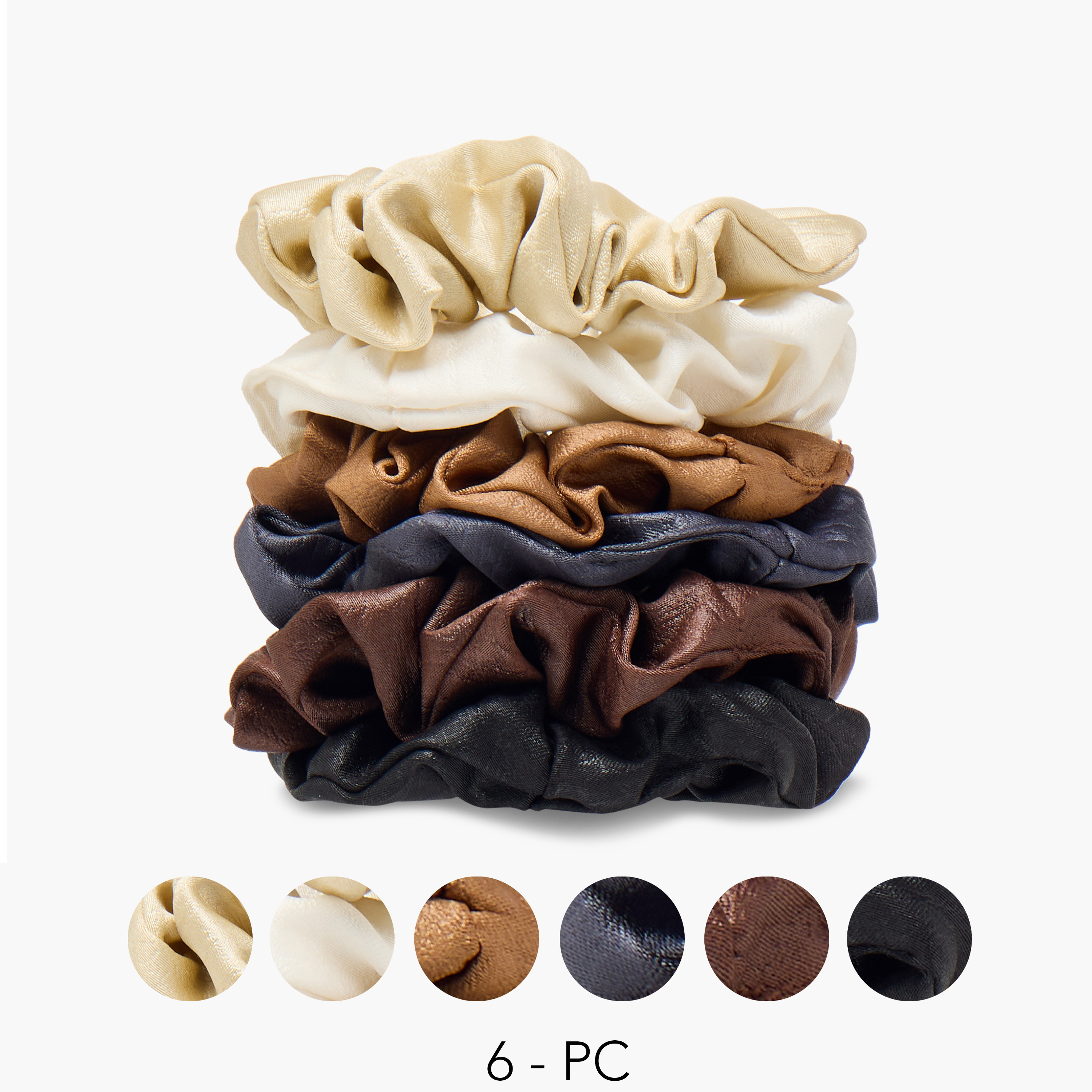 Set of 6 - Shiny Texture Scrunchie Neutral-women-hairaccessories-scrunchies-image-1