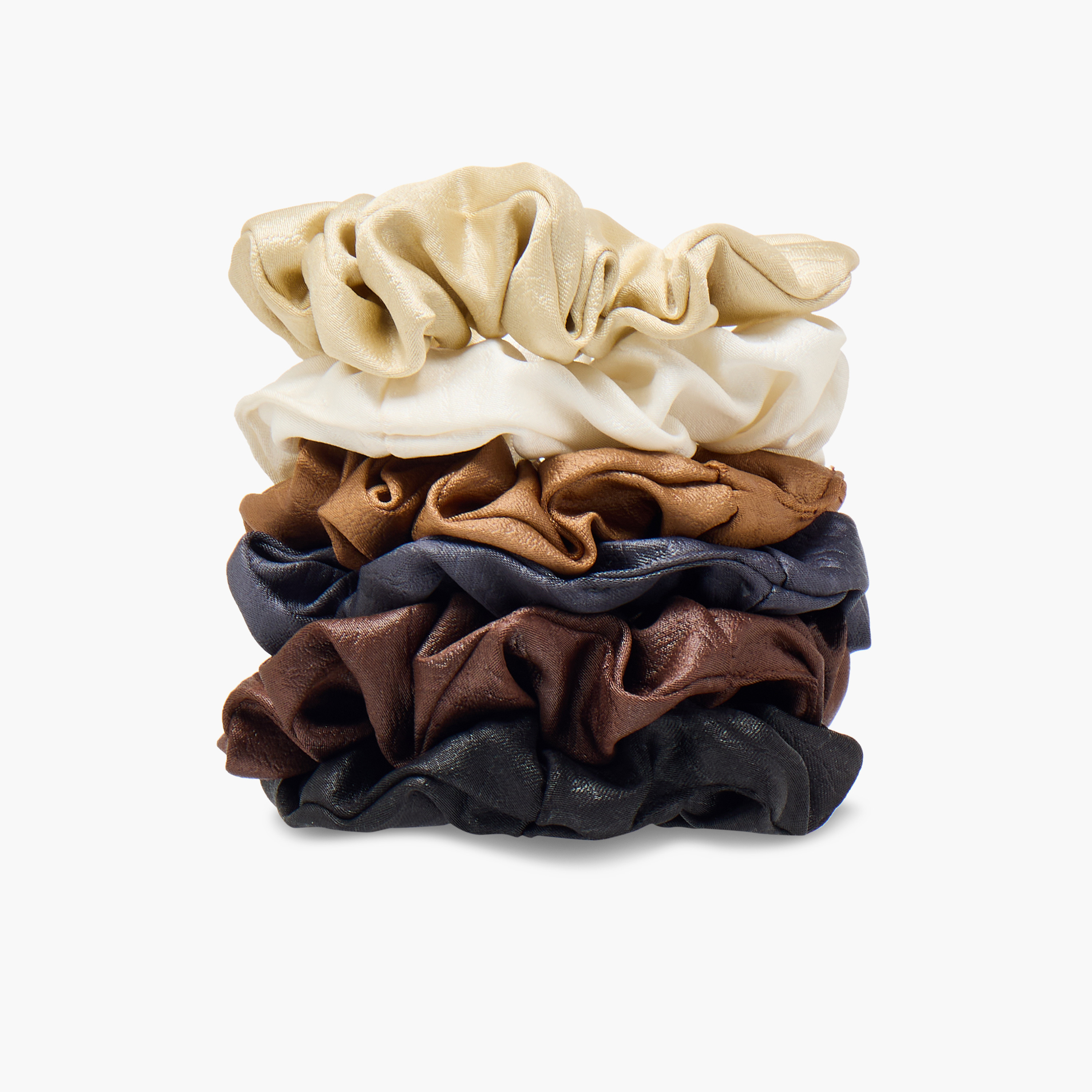 Set of 6 - Shiny Texture Scrunchie Neutral-women-hairaccessories-scrunchies-image-2