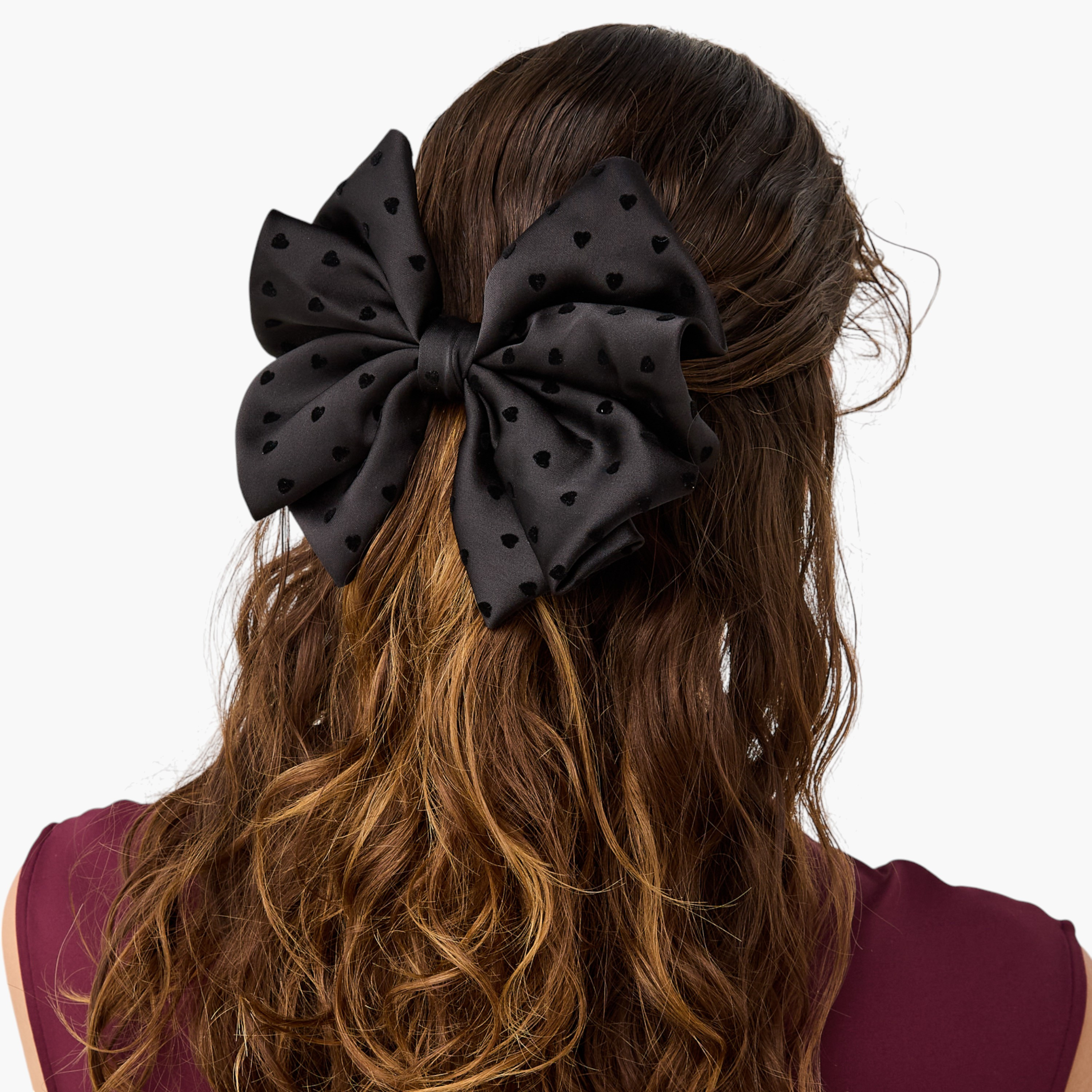 Heart Textured Bow Barrette Hair Clip-women-hairaccessories-clips-image-2