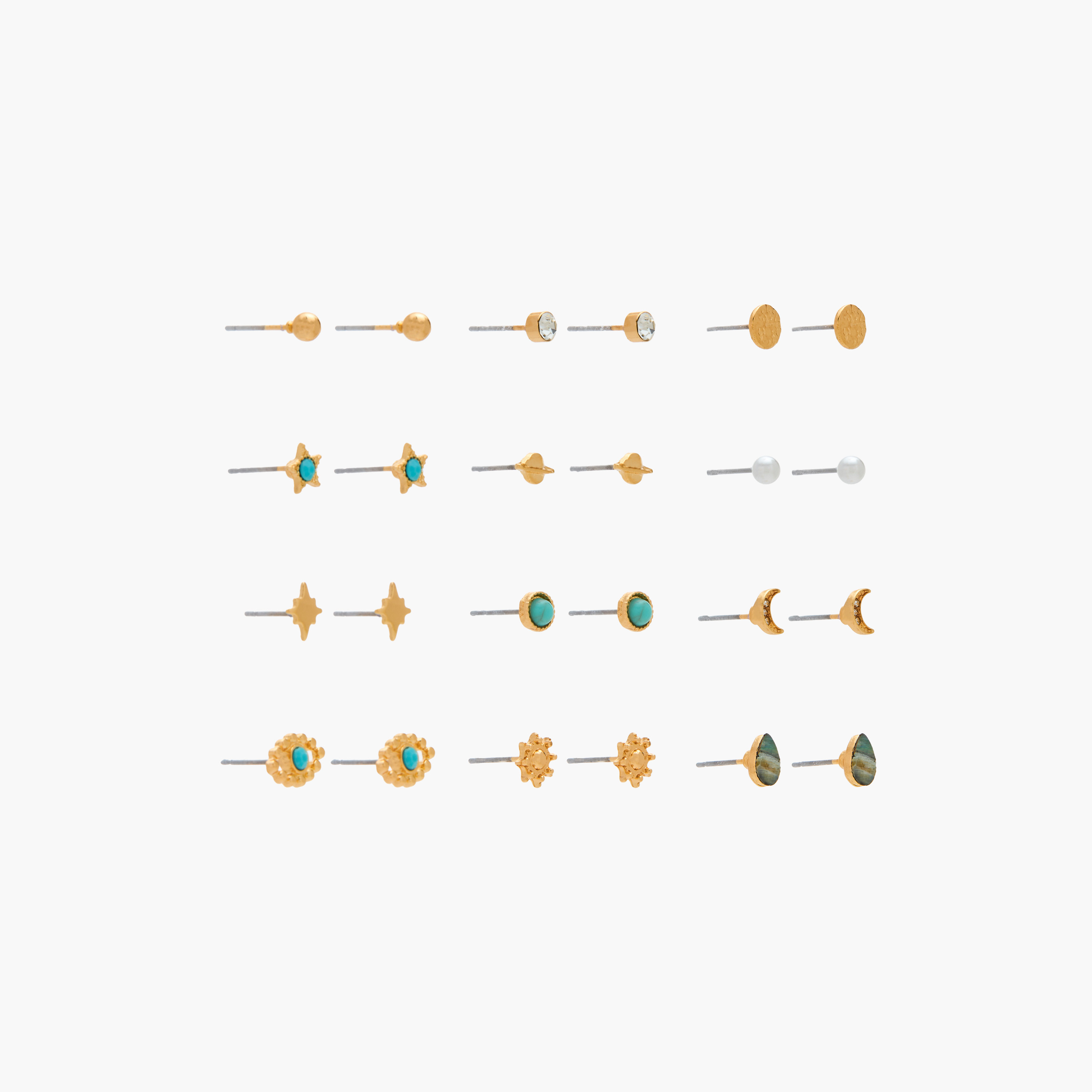 Gloo Pack of 12 Gold Tone Assorted Stud Earrings with Pushback Closure-women-watchesandjewellery-jewellery-earrings-image-2