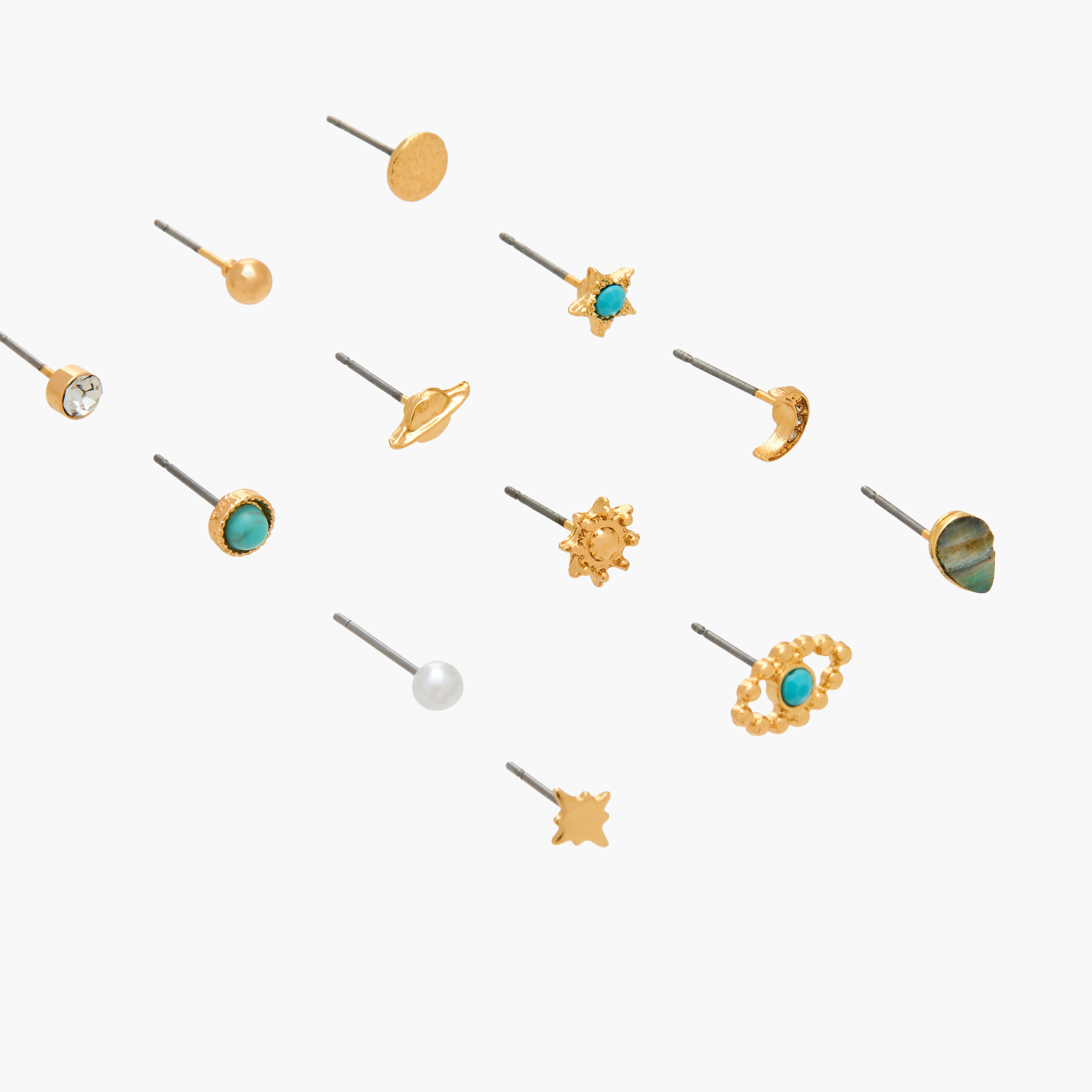 Gloo Pack of 12 Gold Tone Assorted Stud Earrings with Pushback Closure-women-watchesandjewellery-jewellery-earrings-image-3