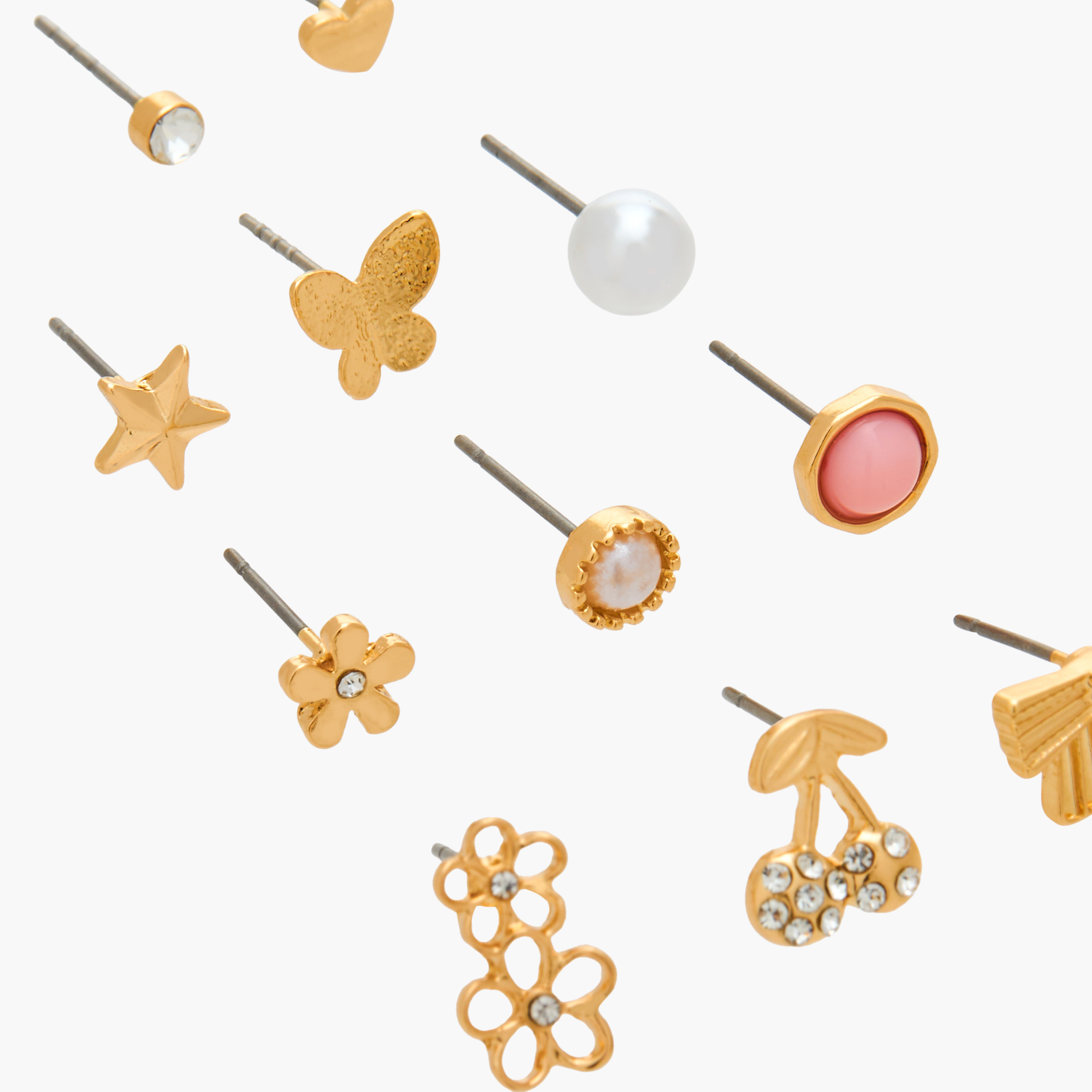 مجموعة أقراط مرصعة معدن 12 قطعة مع مكبس إغلاق خلفي من جلوو-women-watchesandjewellery-jewellery-earrings-image-3