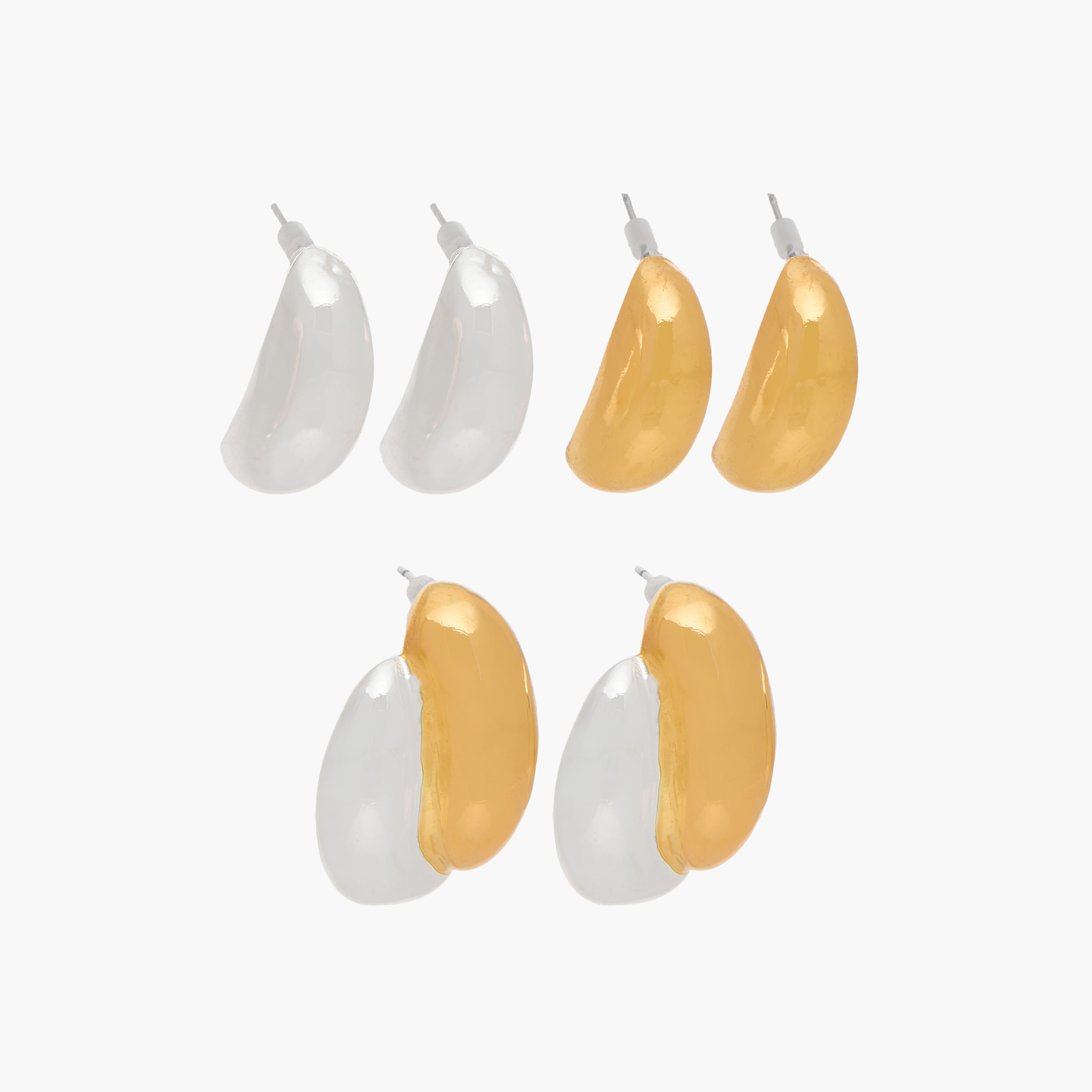 حلق ميتاليك بمكبس إغلاق خلفي من جلو - طقم من 3 أزواج-women-watchesandjewellery-jewellery-earrings-image-6