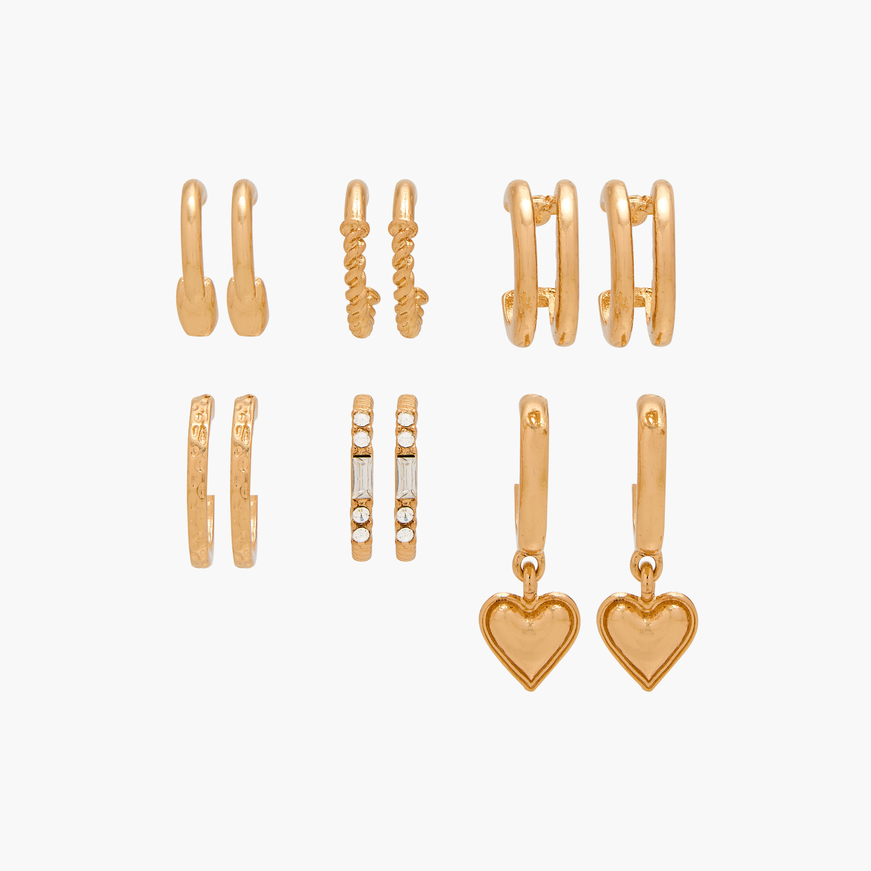 Set of 6 - Assorted Metallic Earrings with Pushback Closure-women-watchesandjewellery-jewellery-earrings-image-1