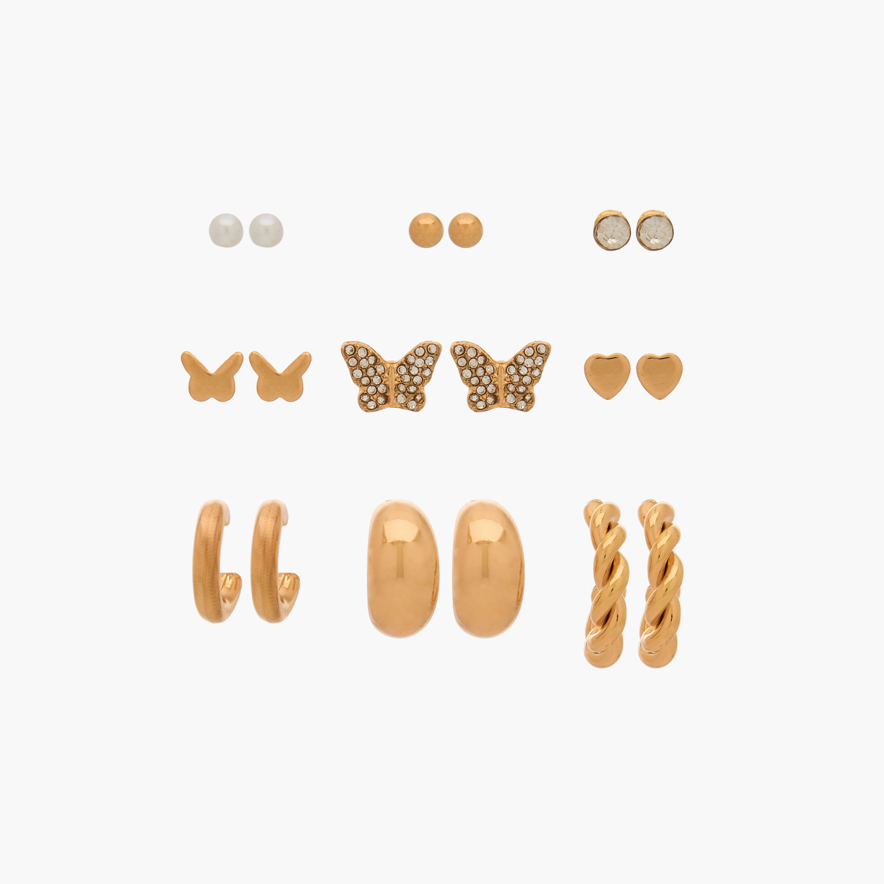 Set of 9 - Gloo Assorted Metallic Stud Earrings with Pushback Closure-women-watchesandjewellery-jewellery-earrings-image-1