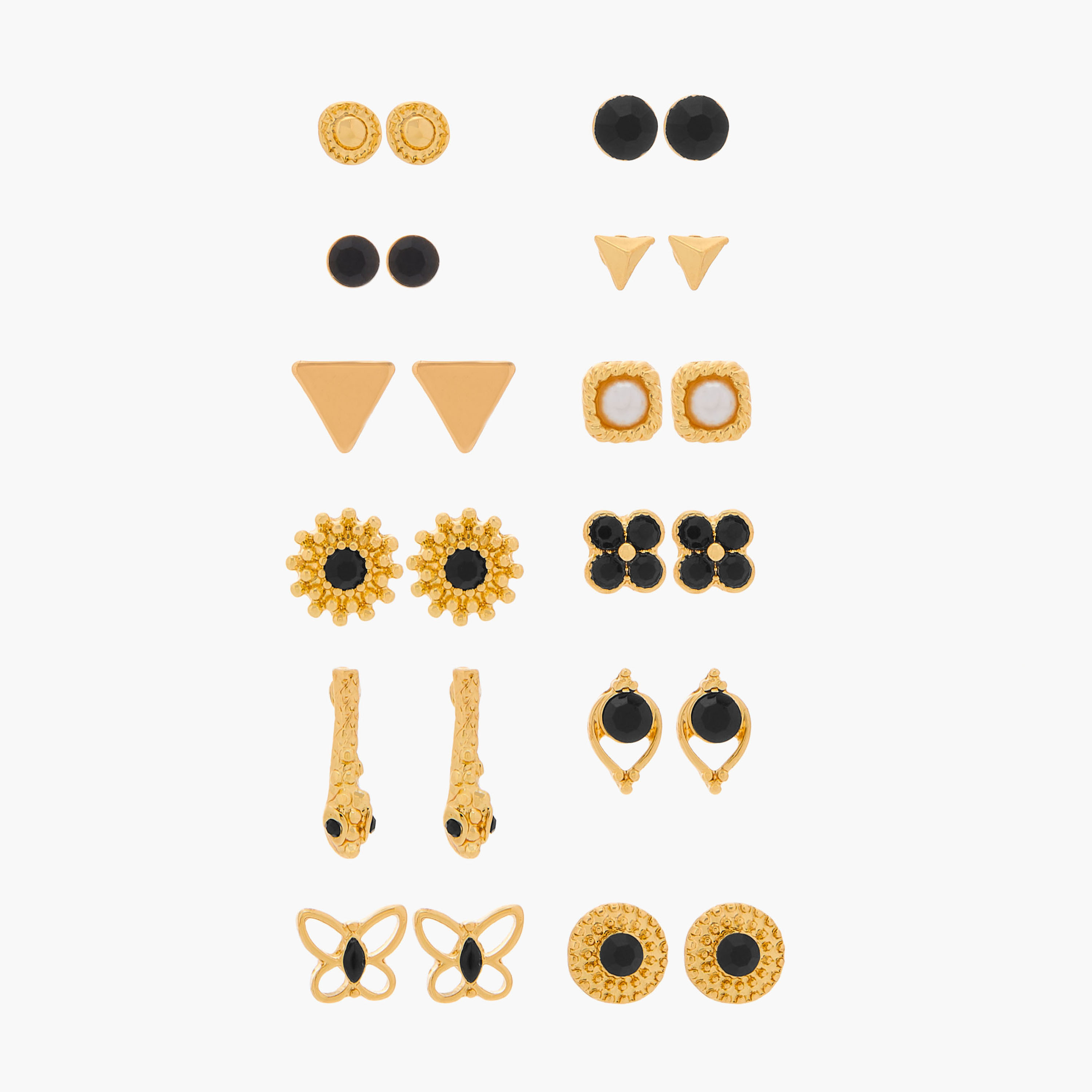 Set of 12 - Gloo Assorted Metallic Stud Earrings with Pushback Closure-women-watchesandjewellery-jewellery-earrings-image-1