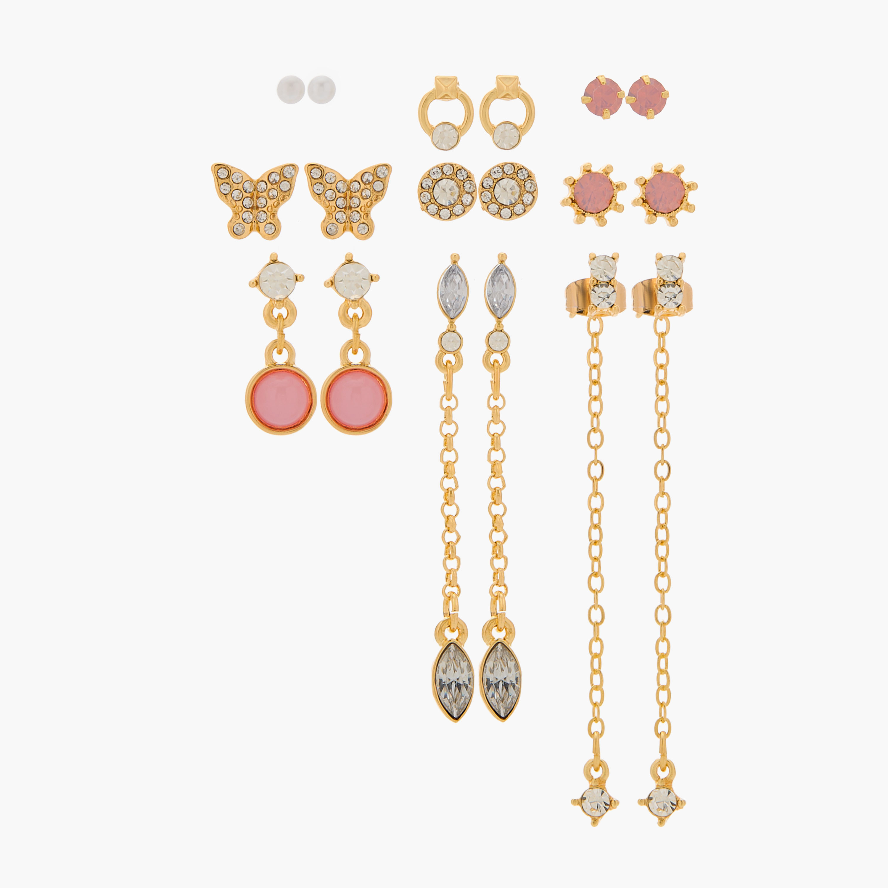 Set of 9 - Gloo Assorted Metallic Stud Earrings with Pushback Closure-women-watchesandjewellery-jewellery-earrings-image-1
