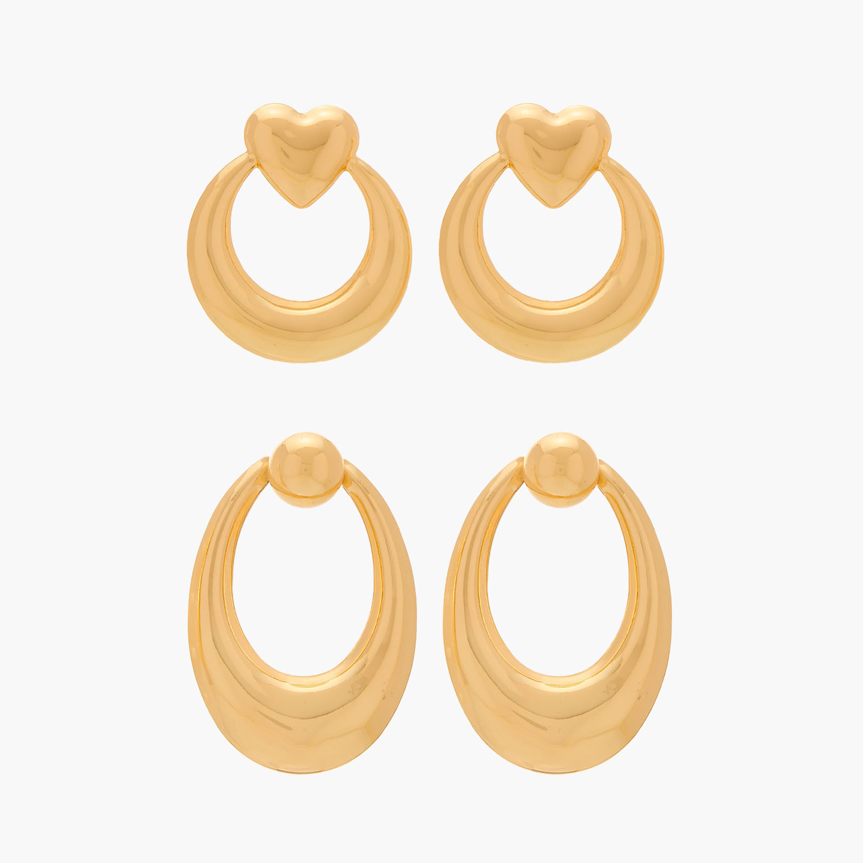 Set of 2 - Gloo Heart and Knob Shaped Earrings with Pushback Closure-women-watchesandjewellery-jewellery-earrings-image-1