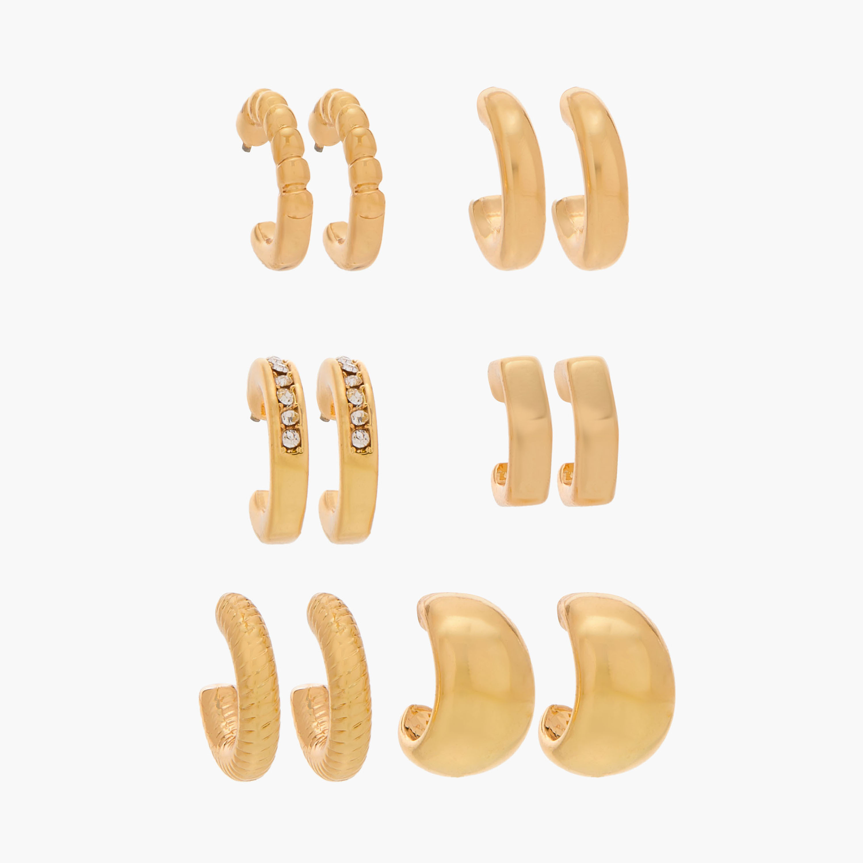 Set of 6 - Gloo Metallic Huggie Earrings with Pushback Closure-women-watchesandjewellery-jewellery-earrings-image-1