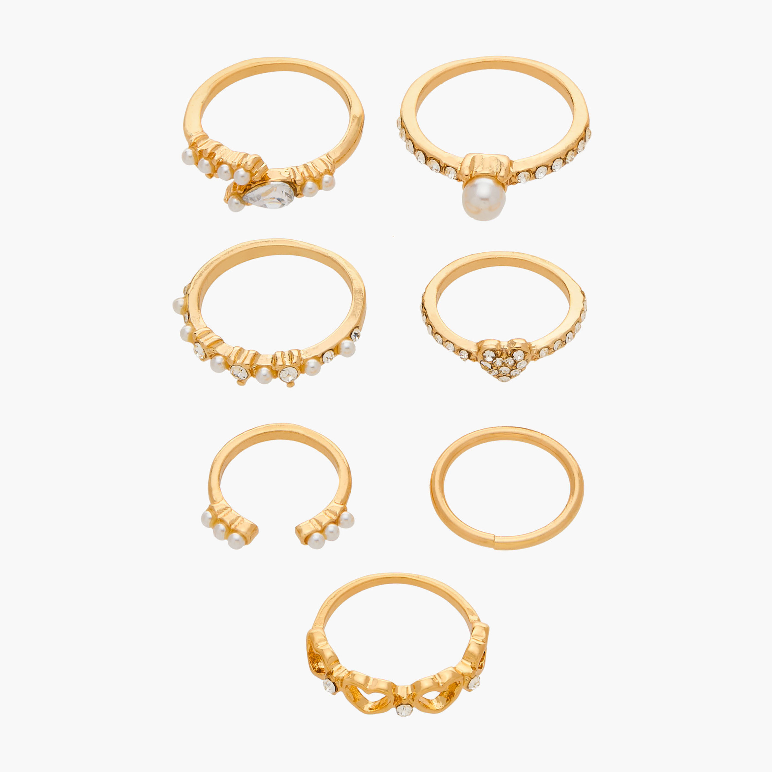 Set of 7 - Gloo Pearl Embellished Ring-women-watchesandjewellery-jewellery-rings-image-1