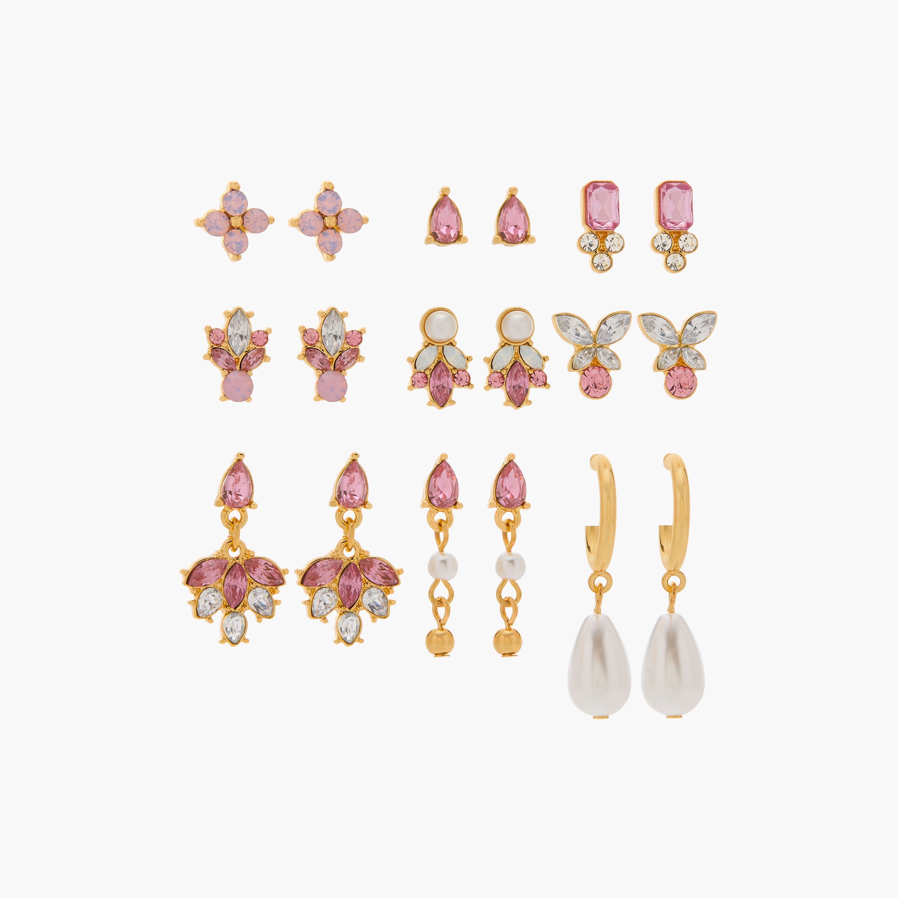 Set of 9 - Gloo Stone Embellished Earring with Pushback Closure-women-watchesandjewellery-jewellery-earrings-image-1