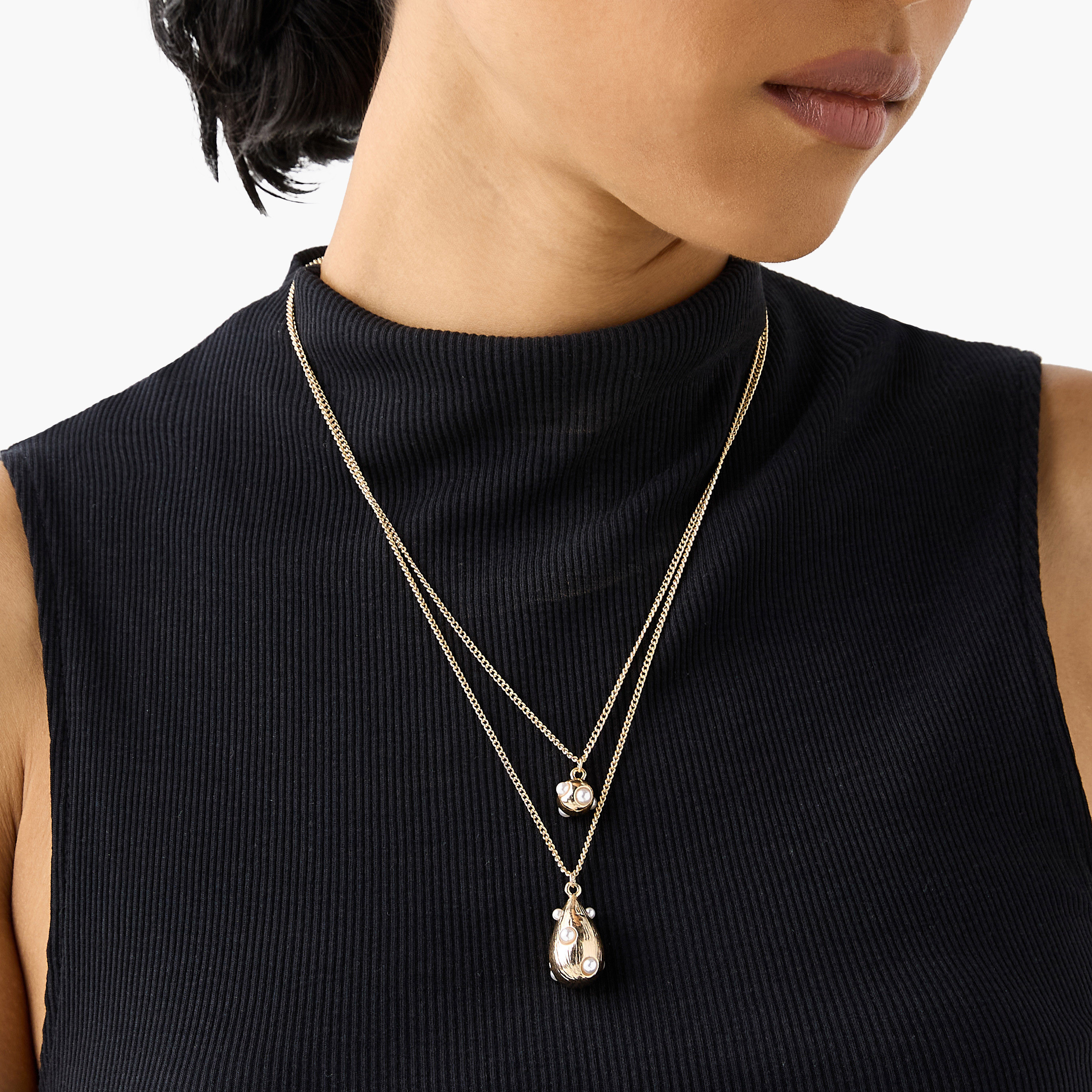 Pearl Embellished Pendant Layered Necklace with Lobster Clasp Closure-women-watchesandjewellery-jewellery-necklacesandpendants-image-2
