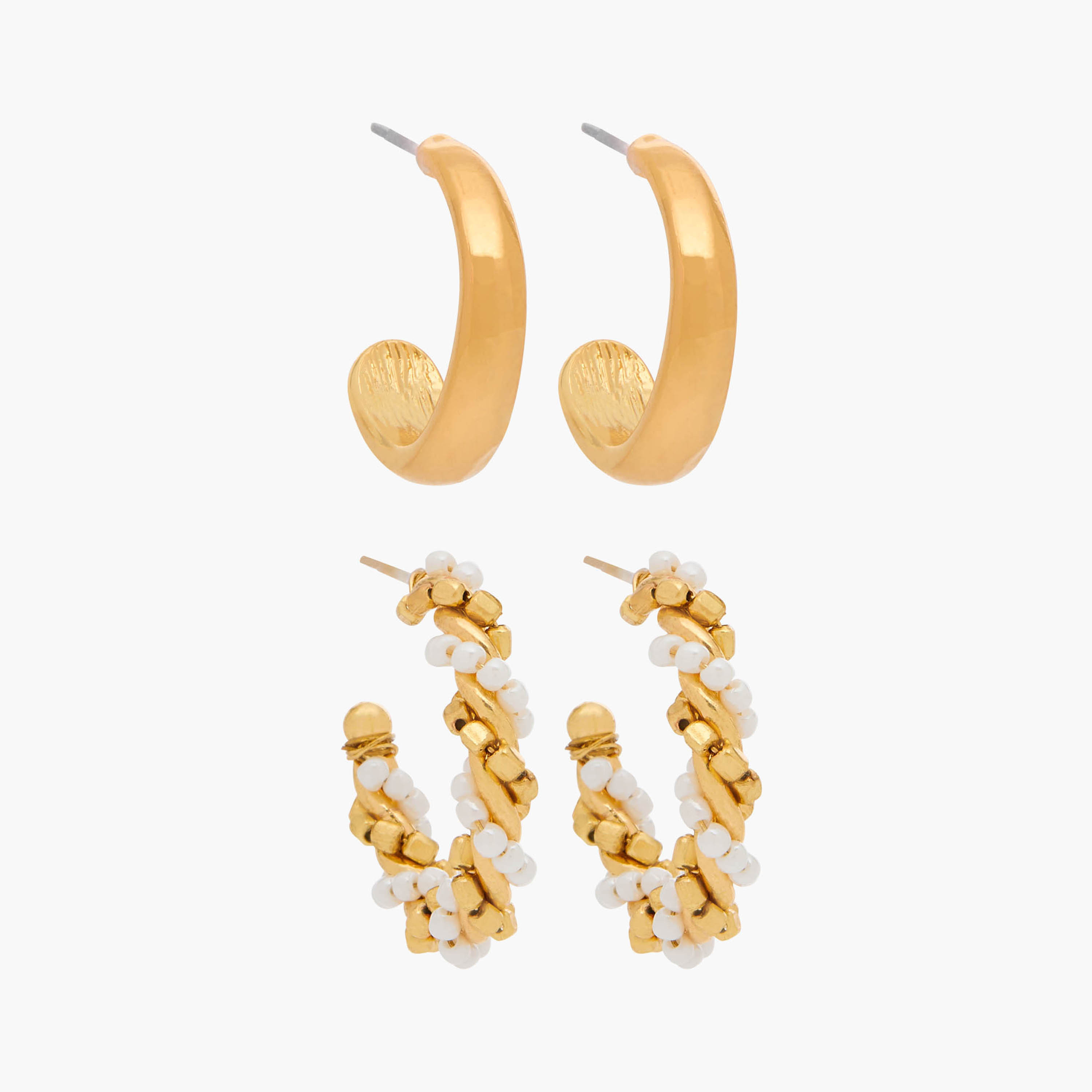 Set of 2 - Metallic Hoop Earrings with Pushback Closure-women-watchesandjewellery-jewellery-earrings-image-1